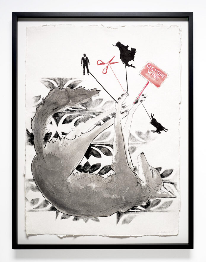<p>Julie Buffalohead<br /><em>Culture Wins</em>, 2025<br />Ink and gouache on handmade watercolor paper<br />Framed: 33 3/4 x 25 1/2 x 1 3/4 inches / 85.7 x 64.8 x 4.4 cm</p>