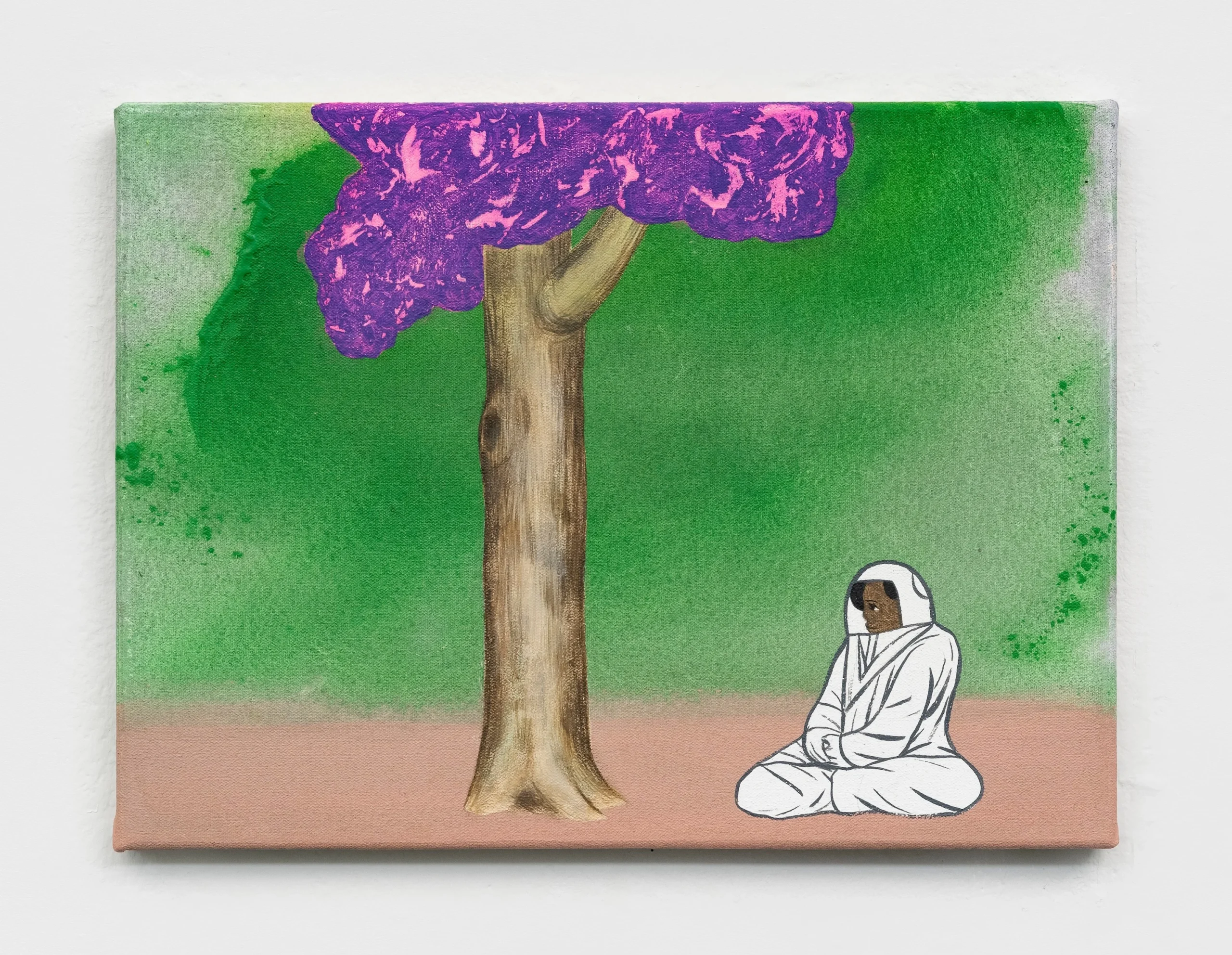 David Huffman<br><em>Sitting Tree</em>, 2025<br>Acrylic and gouache on canvas<br>12 x 16 1/4 x 3/4 inches / 30.5 x 41.3 x 1.9 cm
