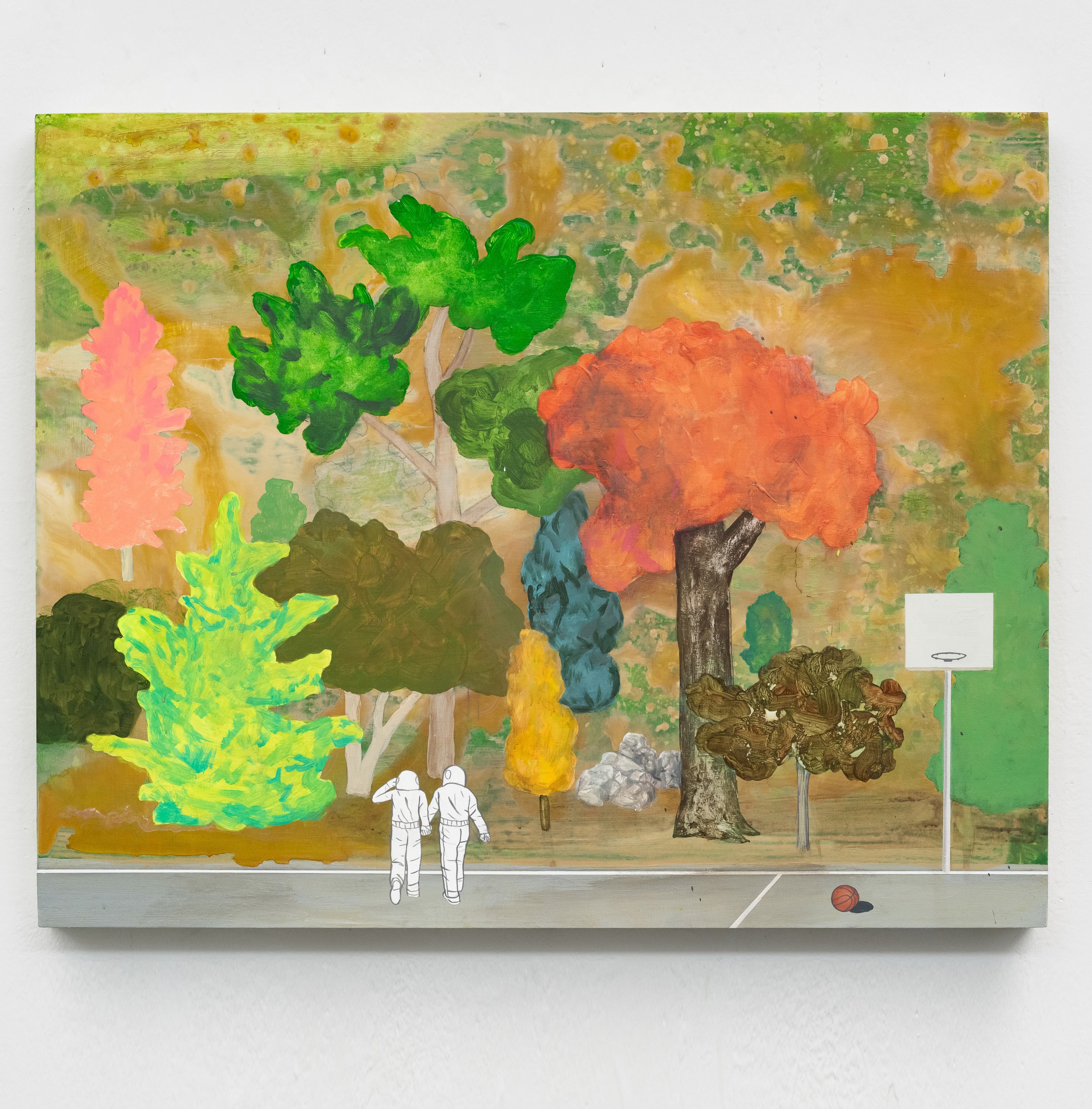 David Huffman<br><em>Celestial Amnesia</em>, 2025<br>Acrylic and gouache on wood panel<br>24 x 30 x 1 3/4 inches / 61 x 76.2 x 4.4 cm