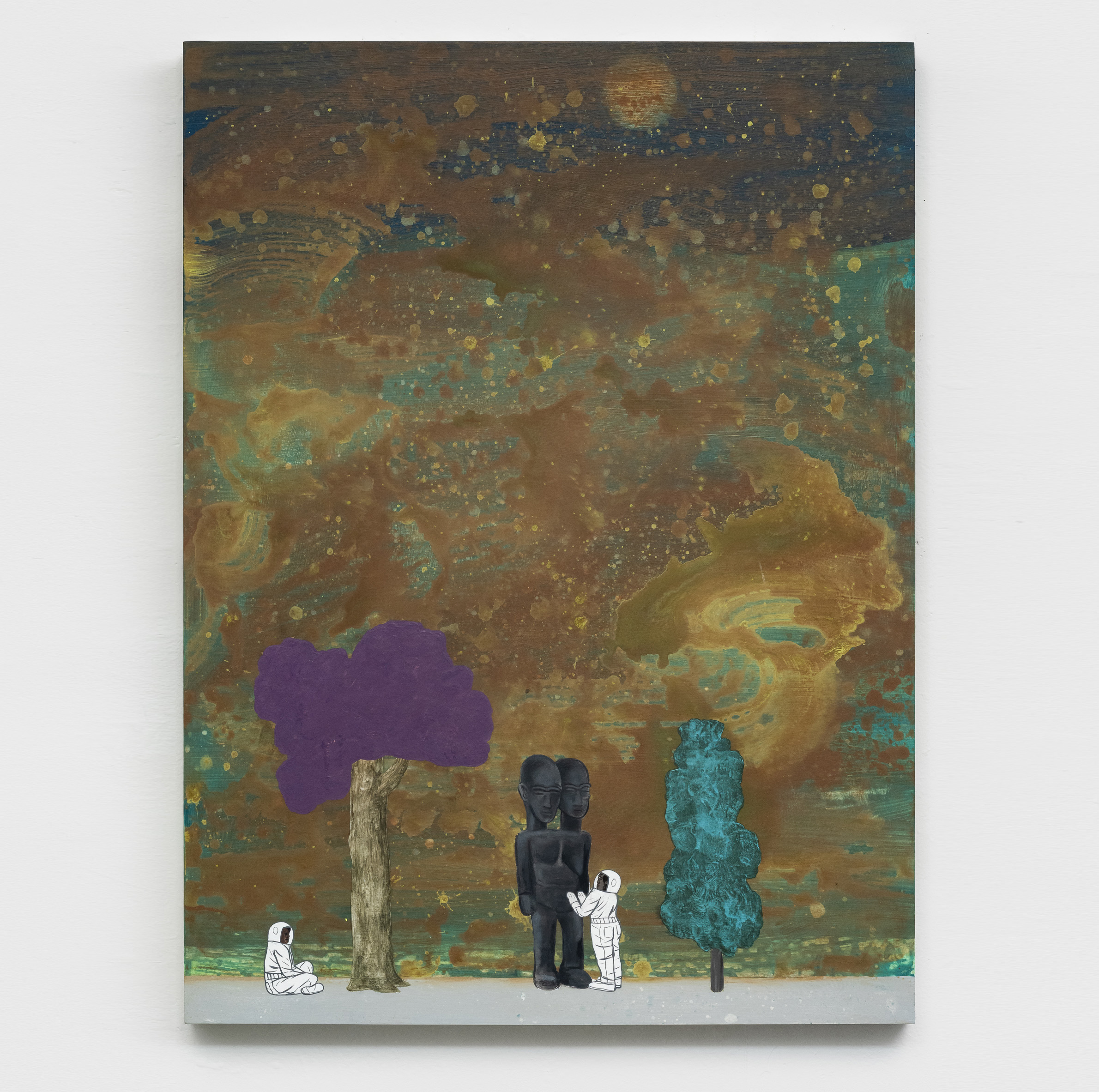 David Huffman<br><em>Not Separate From This</em>, 2025<br>Acrylic and gouache on wood panel<br>40 x 30 x 1 3/4 inches / 101.6 x 76.2 x 4.4 cm