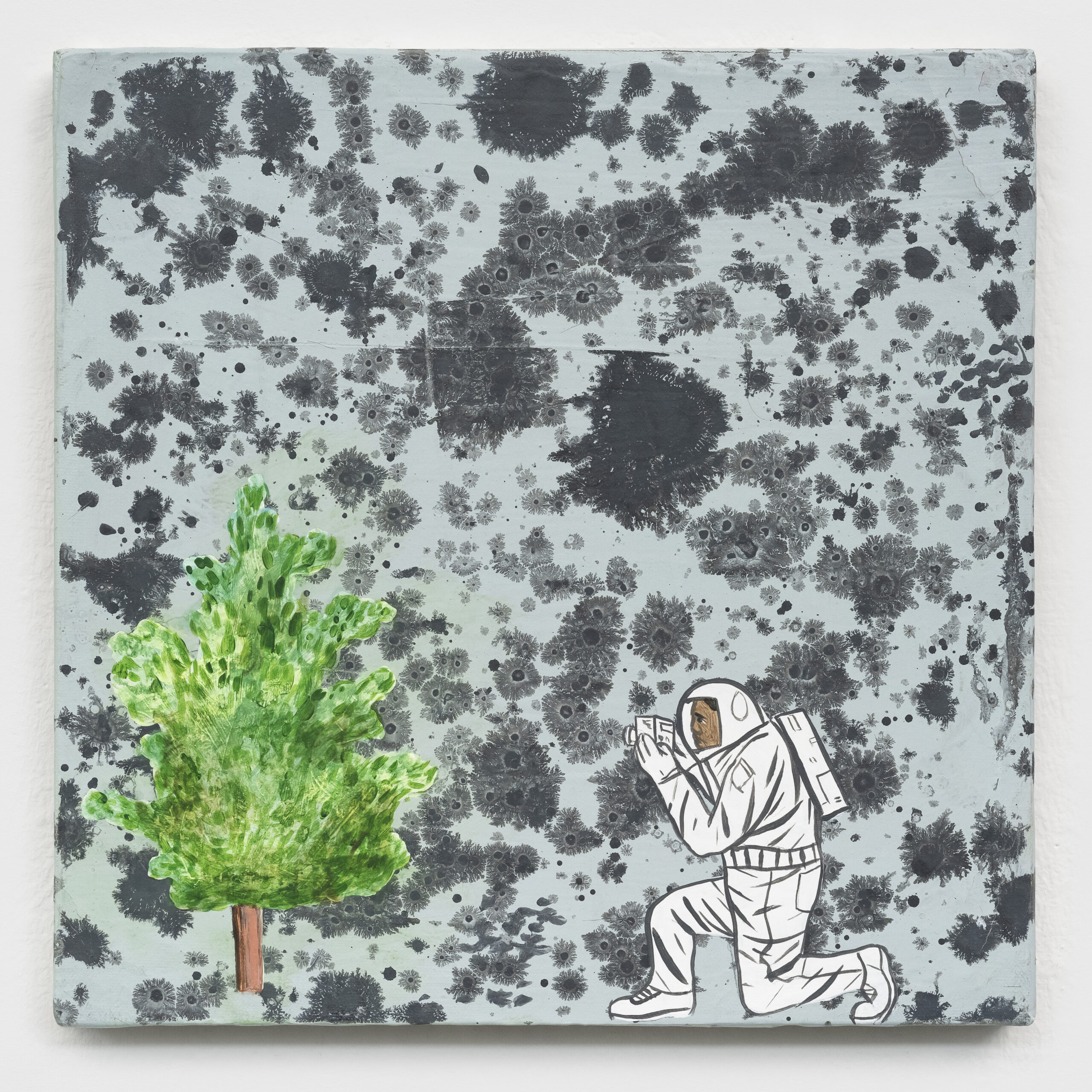 David Huffman<br><em>The Recorder</em>, 2025<br>Acrylic and mixed ground on canvas<br>12 x 12 x 3/4 inches / 30.5 x 30.5 x 1.9 cm