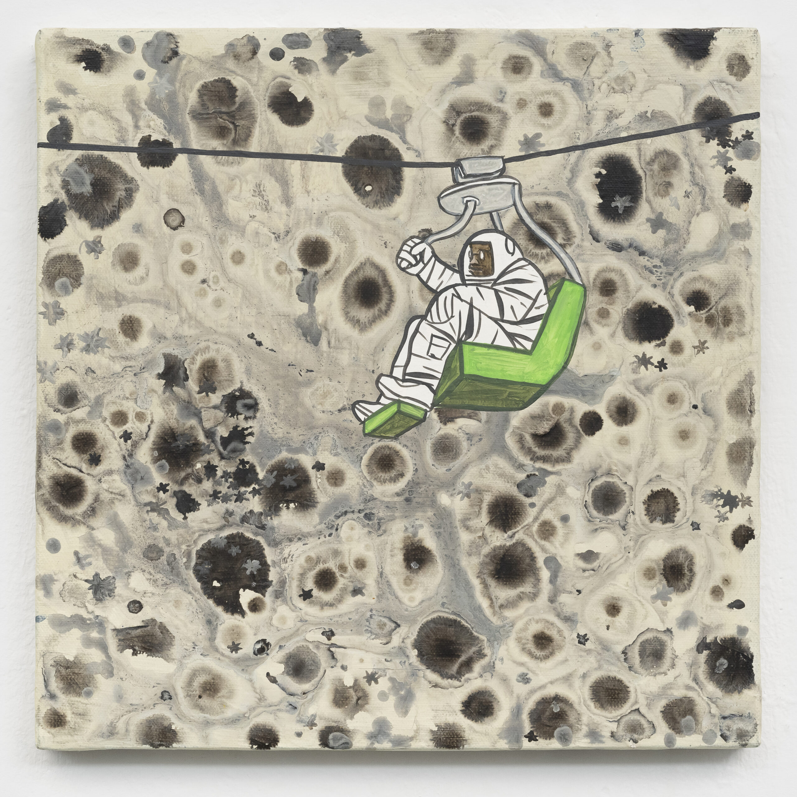 David Huffman<br><em>The Watcher</em>, 2025<br>Acrylic on canvas<br>12 x 12 1/4 x 3/4 inches / 30.5 x 31.1 x 1.9 cm