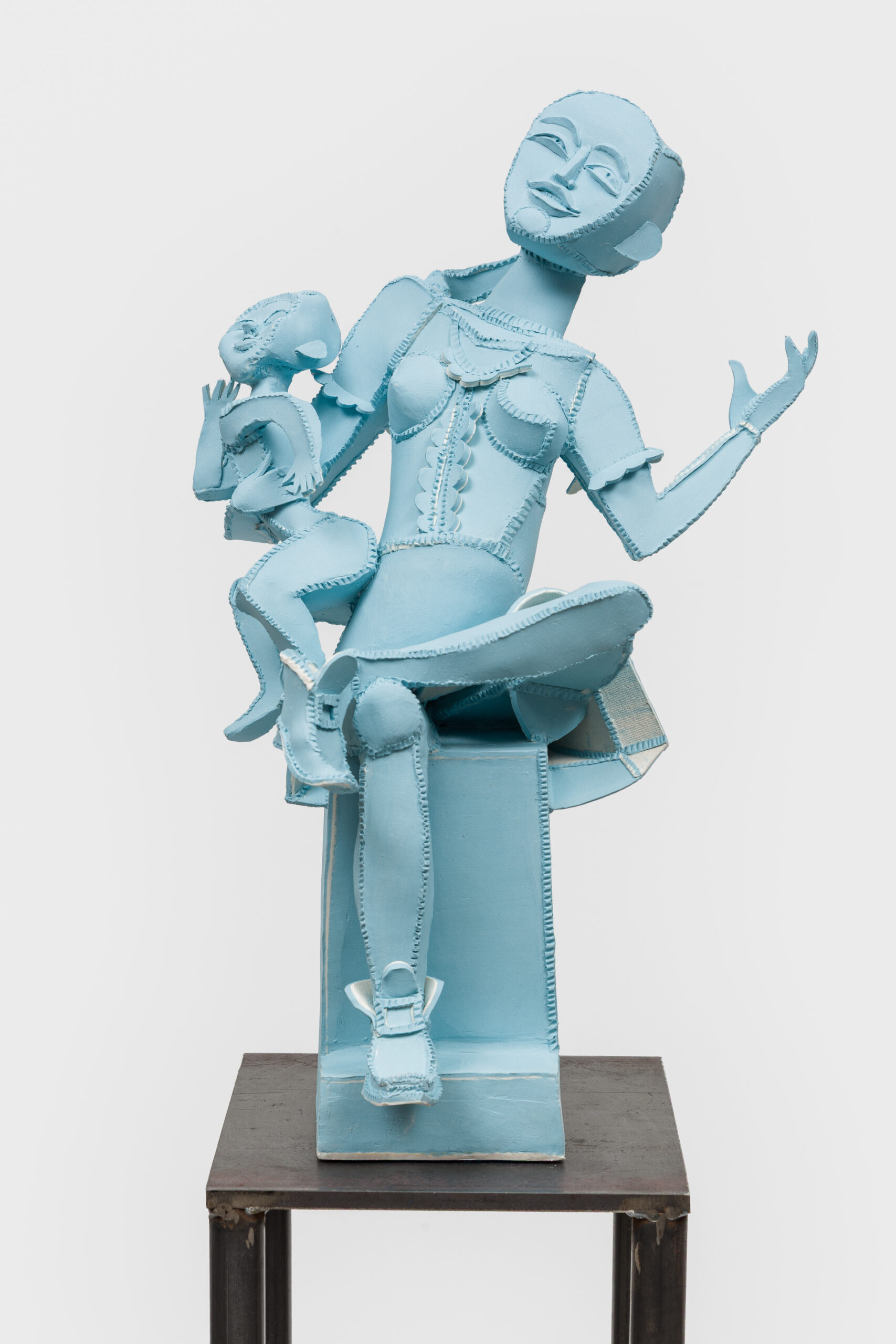Ann Agee<br><em>Baby Blue Madonna</em>, 2025<br>Ceramic stained porcelain, felt<br>21 x 13 x 14 inches / 30.5 x 33 x 35.6 cm