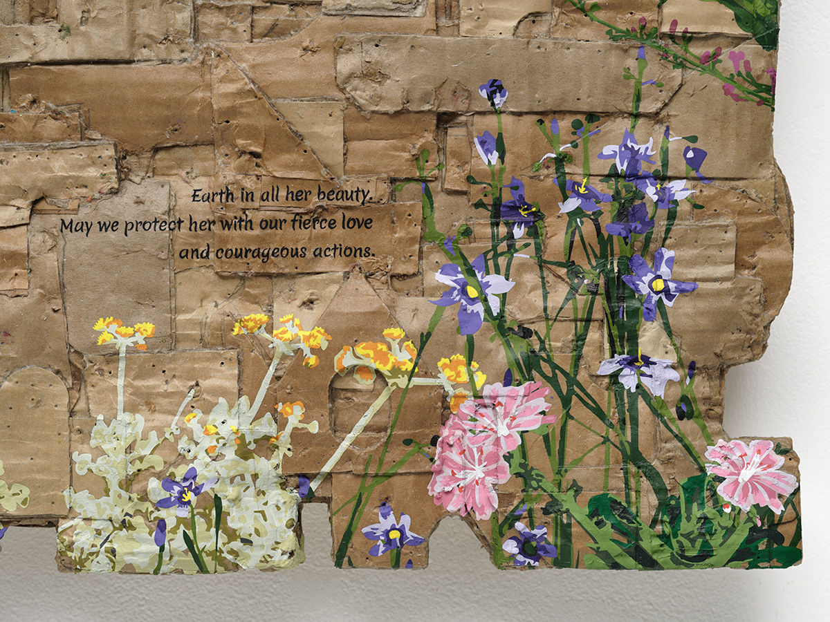 <p>Andrea Bowers<br /><em>Earth In All Her Beauty (Passage from Deena Metzger, “The Medicine For These Times”, Desperate Love Letters to a Wounded Earth, June 25th, 2025), Local Plant Studies</em>, 2025<br />Detail</p>