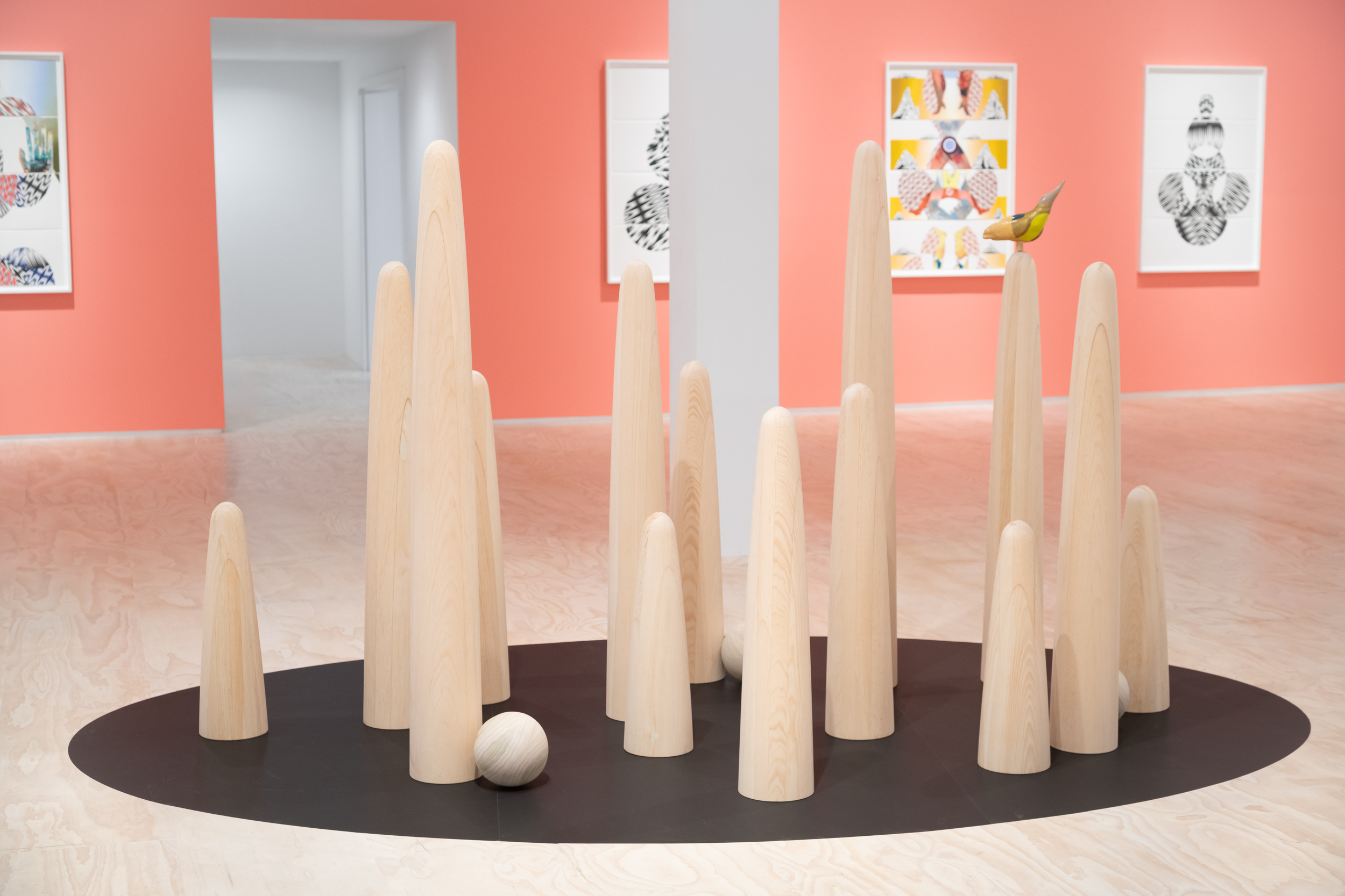 <p>Andrea Carlson<br /><em>Low Relief Mound</em>, 2025<br />White pine wood and poplar wood<br />(2 Columns) 60 x 7 inches / 152.4 x 17.8 cm, (4 Columns) 48 x 7 inches / 121.9 x 17.8 cm, (4 Columns) 36 x 7 inches / 91.4 x 17.8 cm, (4 Columns) 24 x 7 inches / 61 x 17.8 cm<br />Overall dimensions variable</p>
