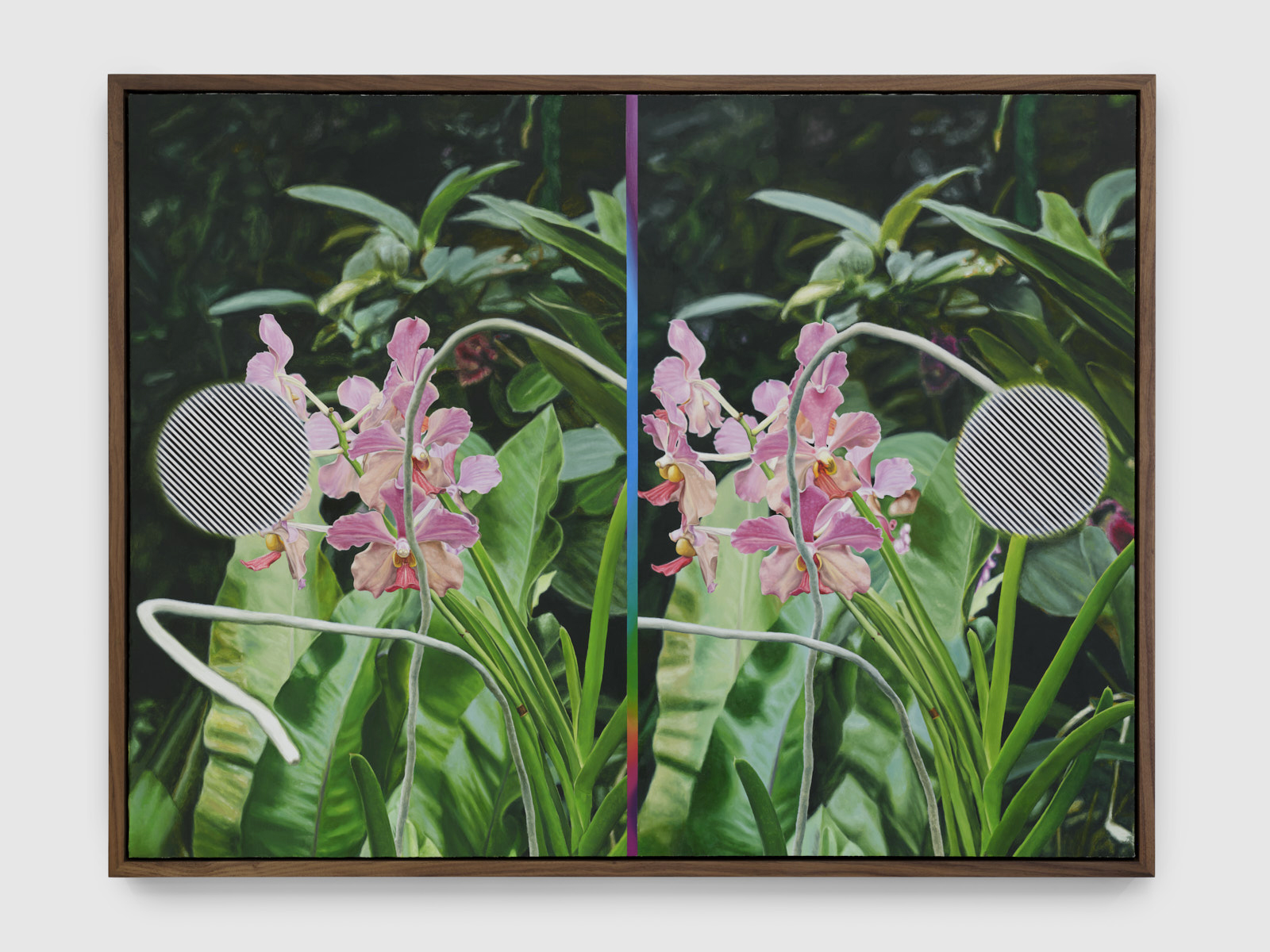 <p>Julian Hoeber<br /><em> Pink Moth Orchid Pink Moth Orchid, </em>, 2025<br />Oil, flashe, acrylic and granite on linen over panel<br />36 x 47 1/2 x 2 1/2</p>