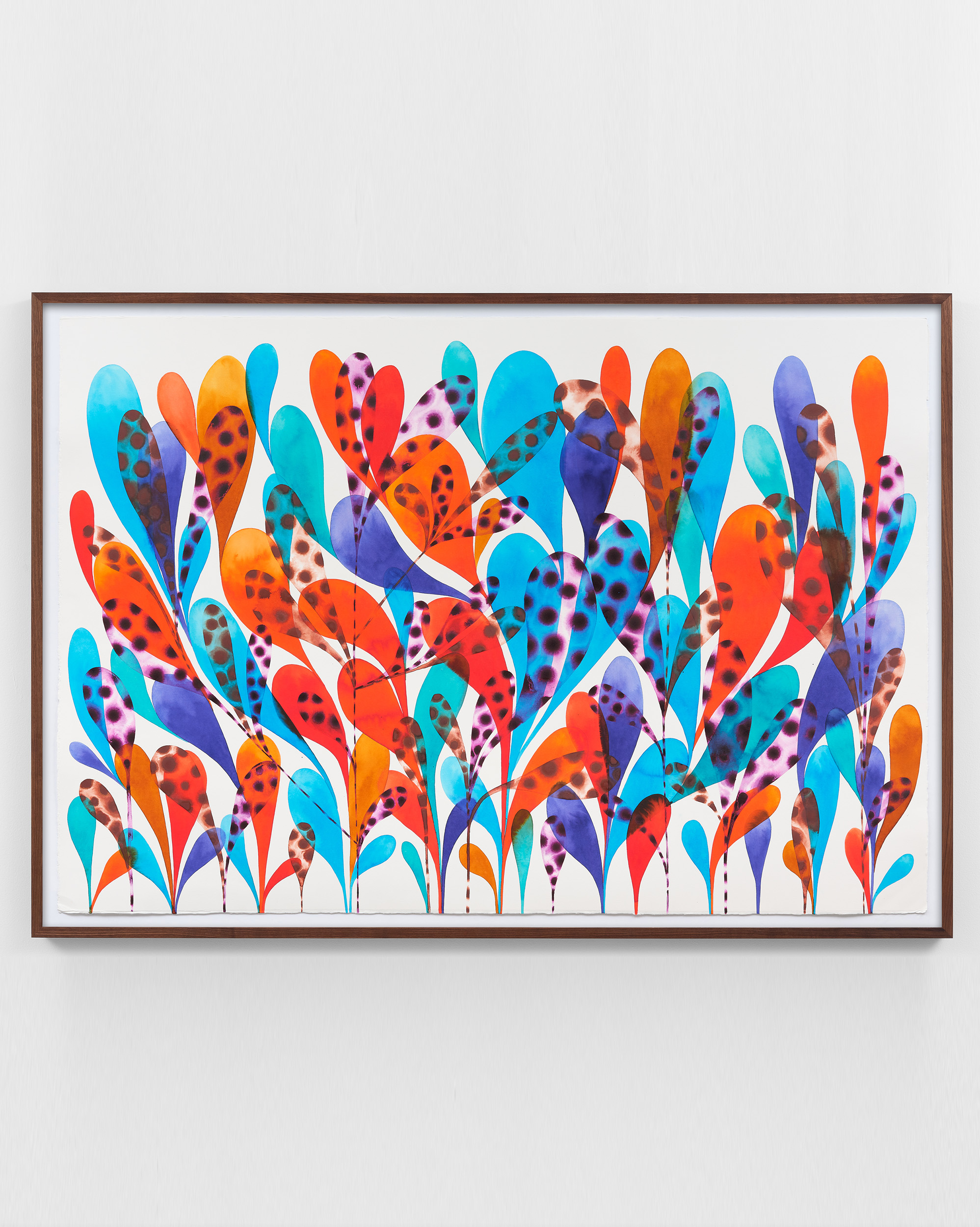 Masako Miki<br><em>Offering (blue and red)</em>, 2025<br>Watercolor and ink on paper<br>45 x 63 x 2 inches / 114.3 x 160 x 5.1 cm