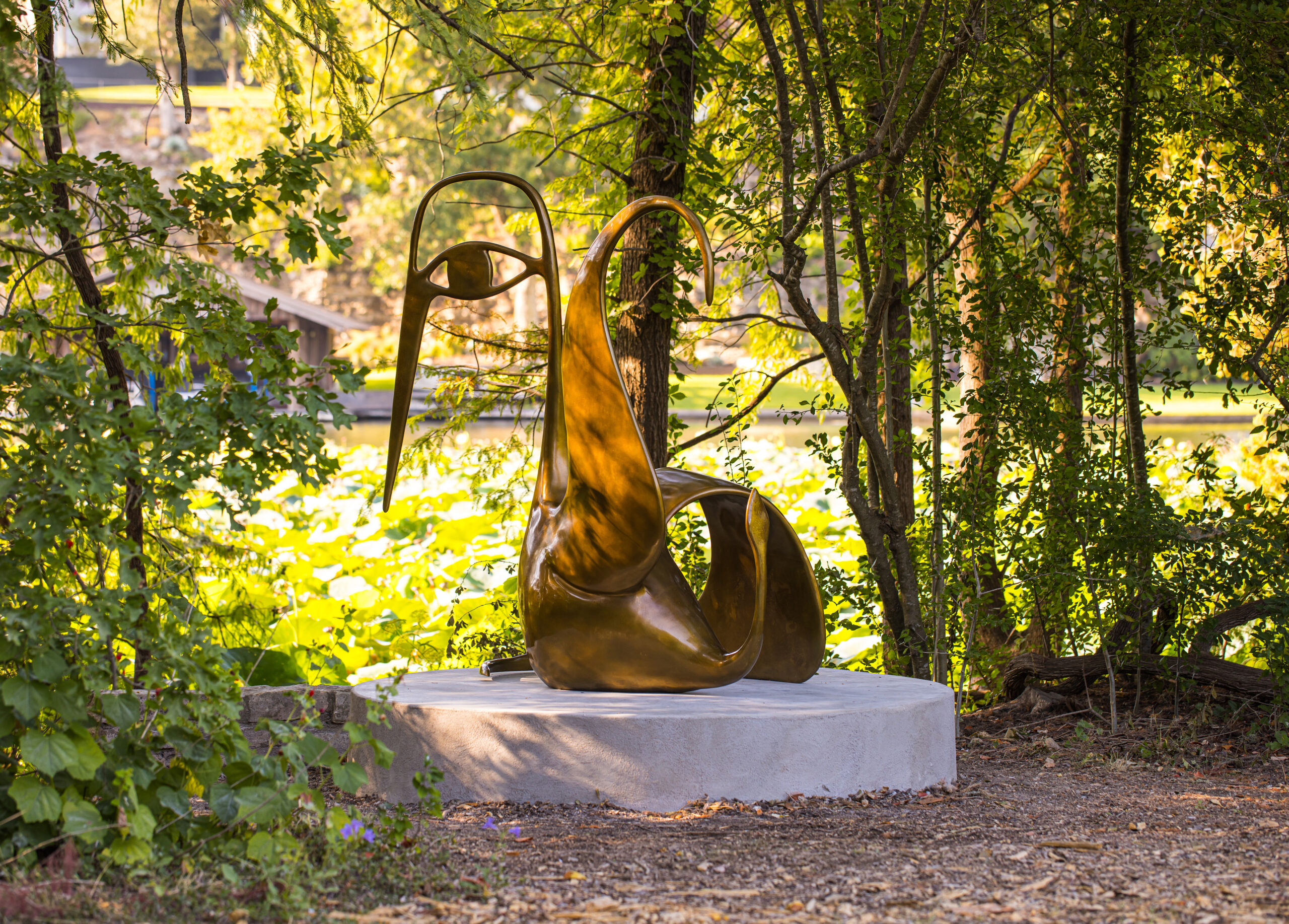 Clare Rojas<br><em>Swan Mother</em>, 2022<br>Bronze and patina<br>60 x 52 1/2 x 28 1/4 inches / 152.4 x 133.3 x 71.8 cm<br>Edition of 3 plus 1 artist's proof<br>