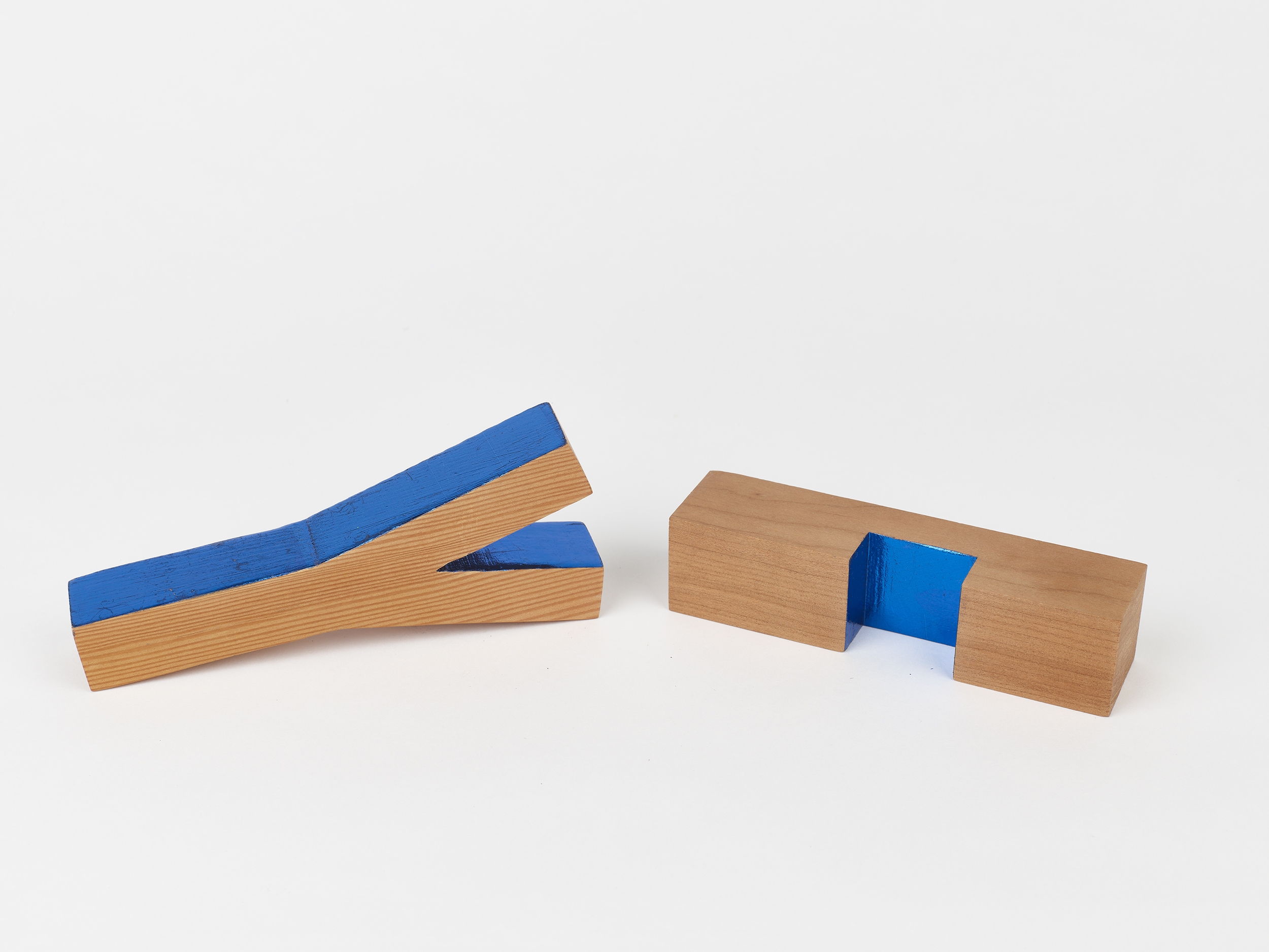 <p>Catherine Wagner<br /><em>Blue Facets IV</em>, 2025<br />Wood with blue leaf<br />2 – 5 inches / 5.1 – 12.7 cm</p>
