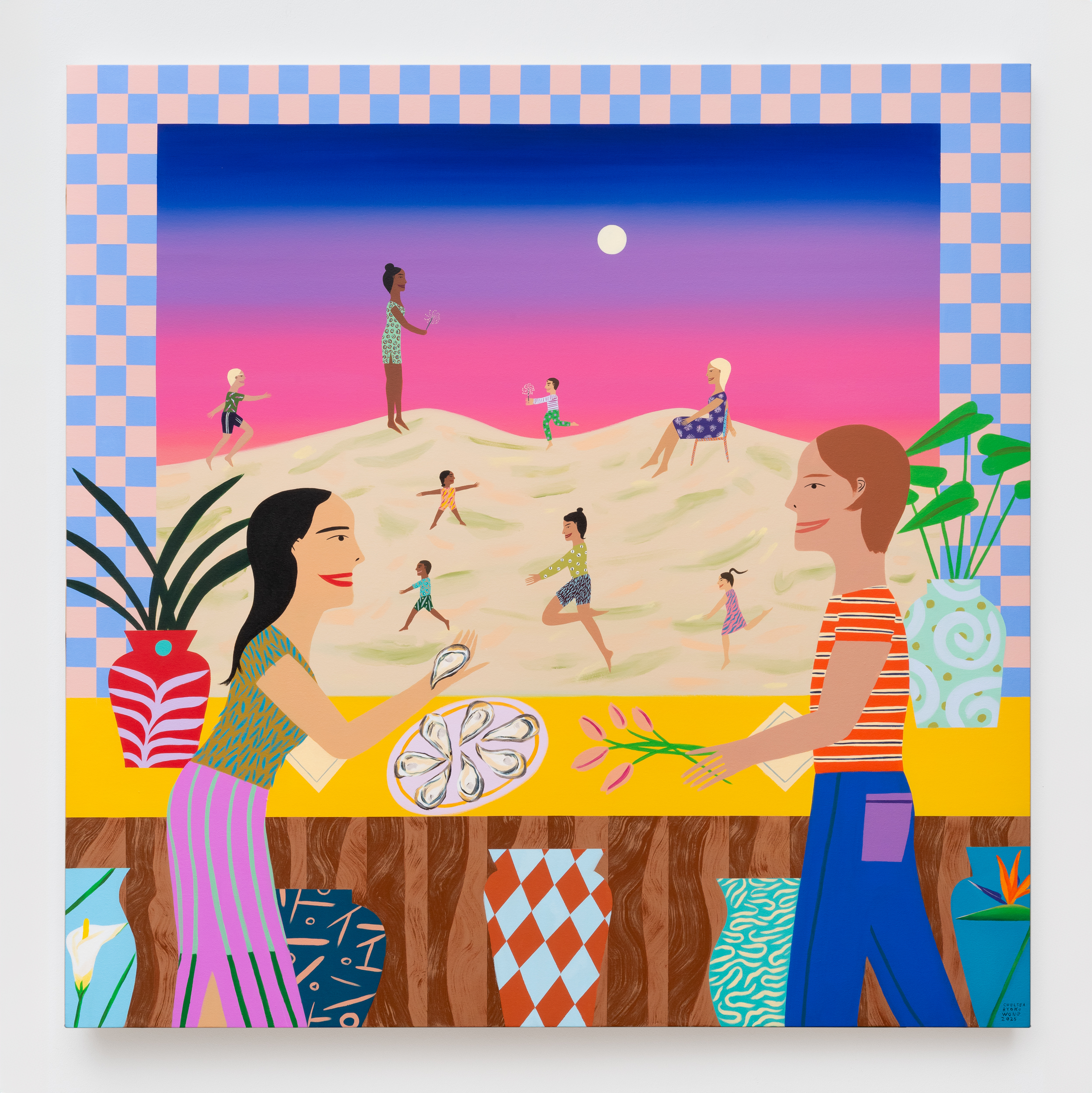 <p>Chelsea Ryoko Wong<br /><em>Life’s Simple Pleasures</em>, 2025<br />Acrylic on canvas<br />48 x 48 x 1 3/4 inches / 121.9 x 121.9 x 4.4 cm</p>
