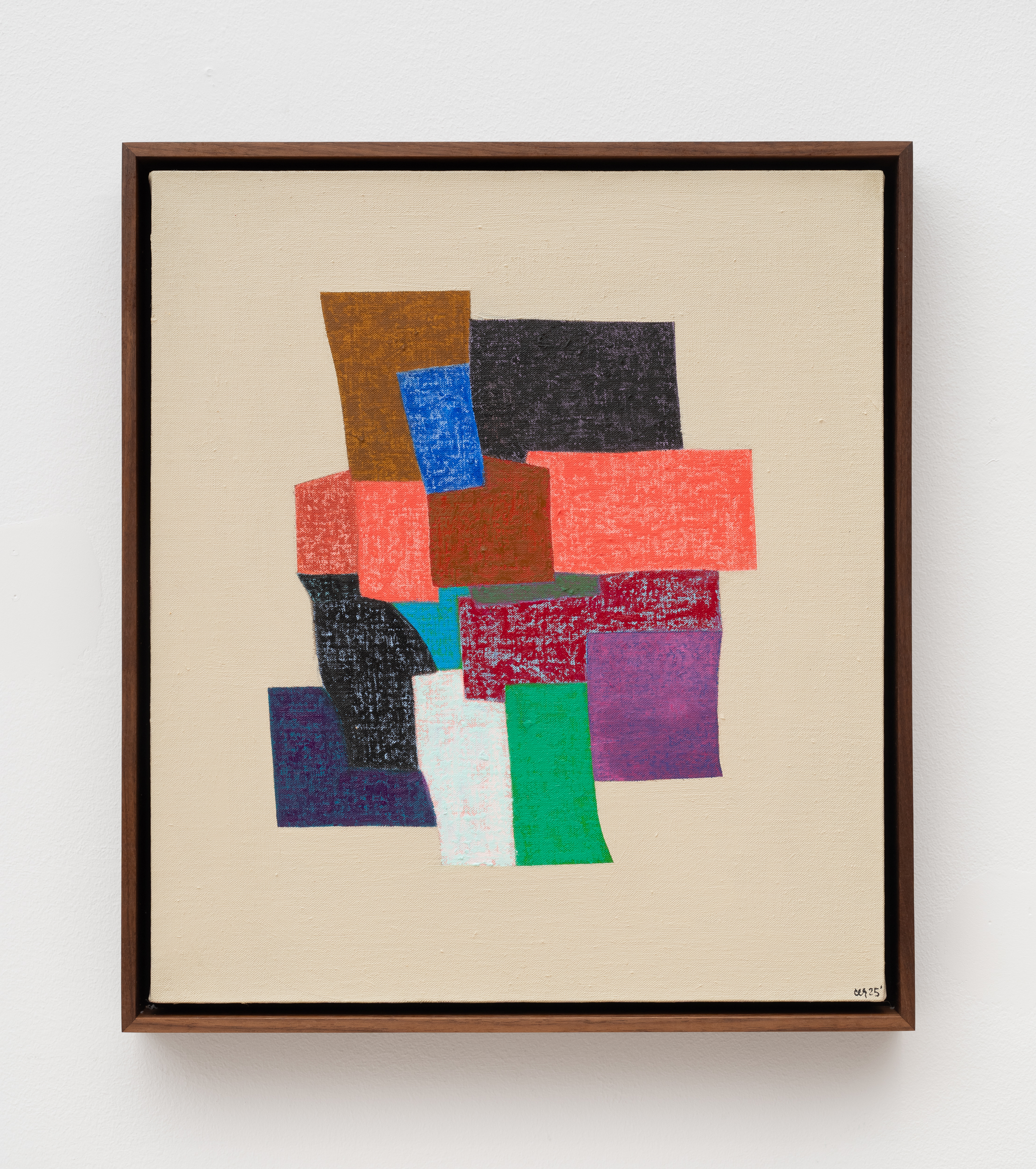 Clare Rojas<br><em>How To Begin</em>, 2025<br>Oil on linen<br>17 7/8 x 15 7/8 x 1 3/4 inches / 45.4 x 40.3 x 4.4 cm