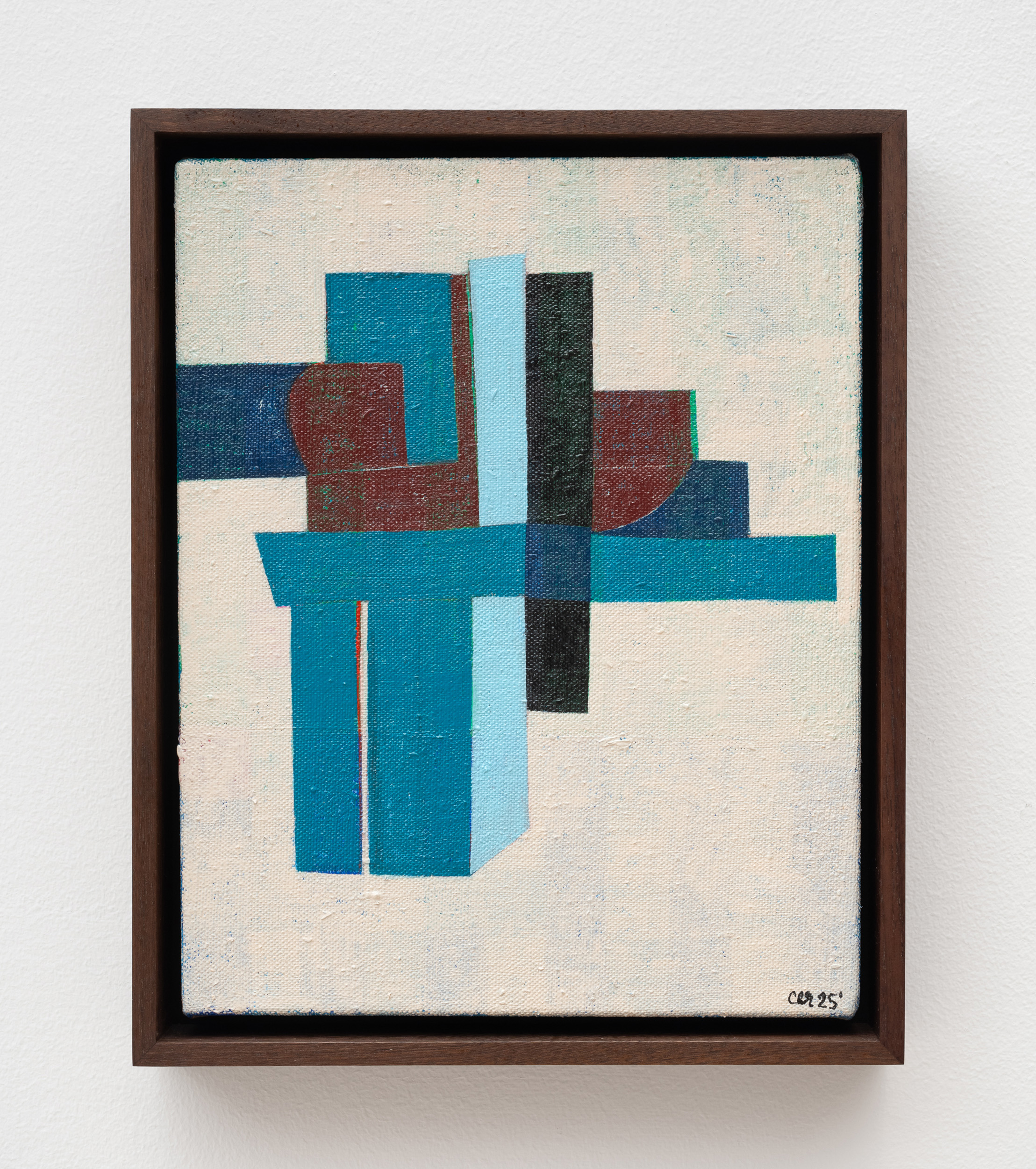 Clare Rojas<br><em>Stacks</em>, 2025<br>Oil on linen<br>11 x 8 7/8 x 1 3/4 inches / 27.9 x 22.5 x 4.4 cm
