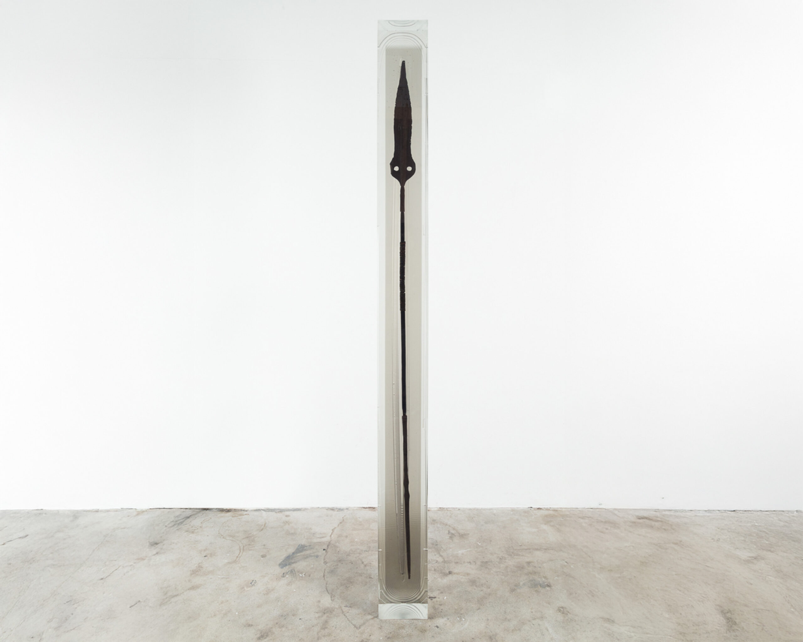 Matthew Angelo Harrison<br><em>Relic for Disruption VI</em>, 2021<br>Spear, tinted polyurethane resin<br>90 x 7 x 6 inches / 228.6 x 17.8 x 15.2 cm