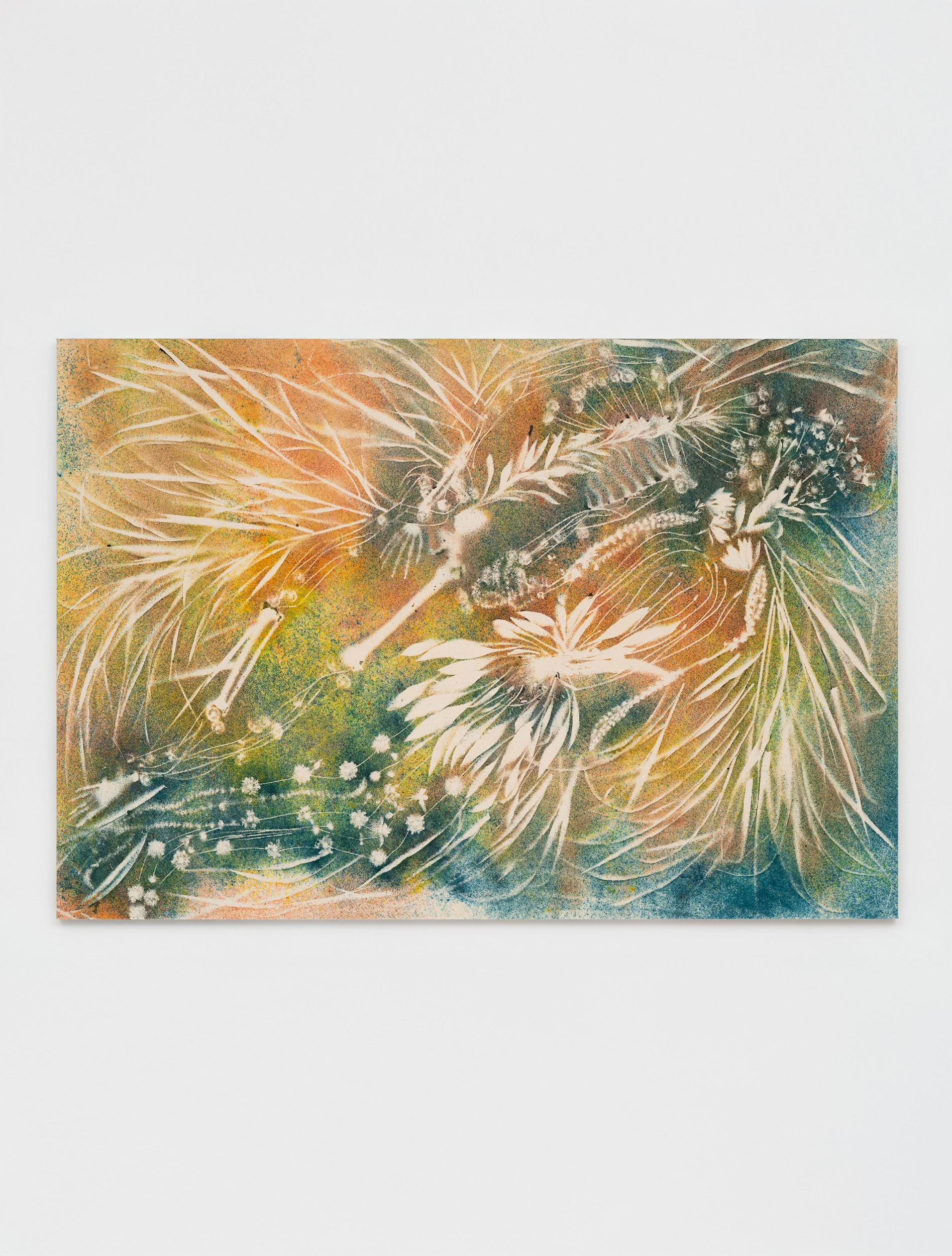 Sam Falls<br><em>Bed of Reeds, Autumn Wind</em>, 2025<br>Pigment on canvas<br>62 x 90 x 1 inches / 157.5 x 228.6 x 2.5 cm