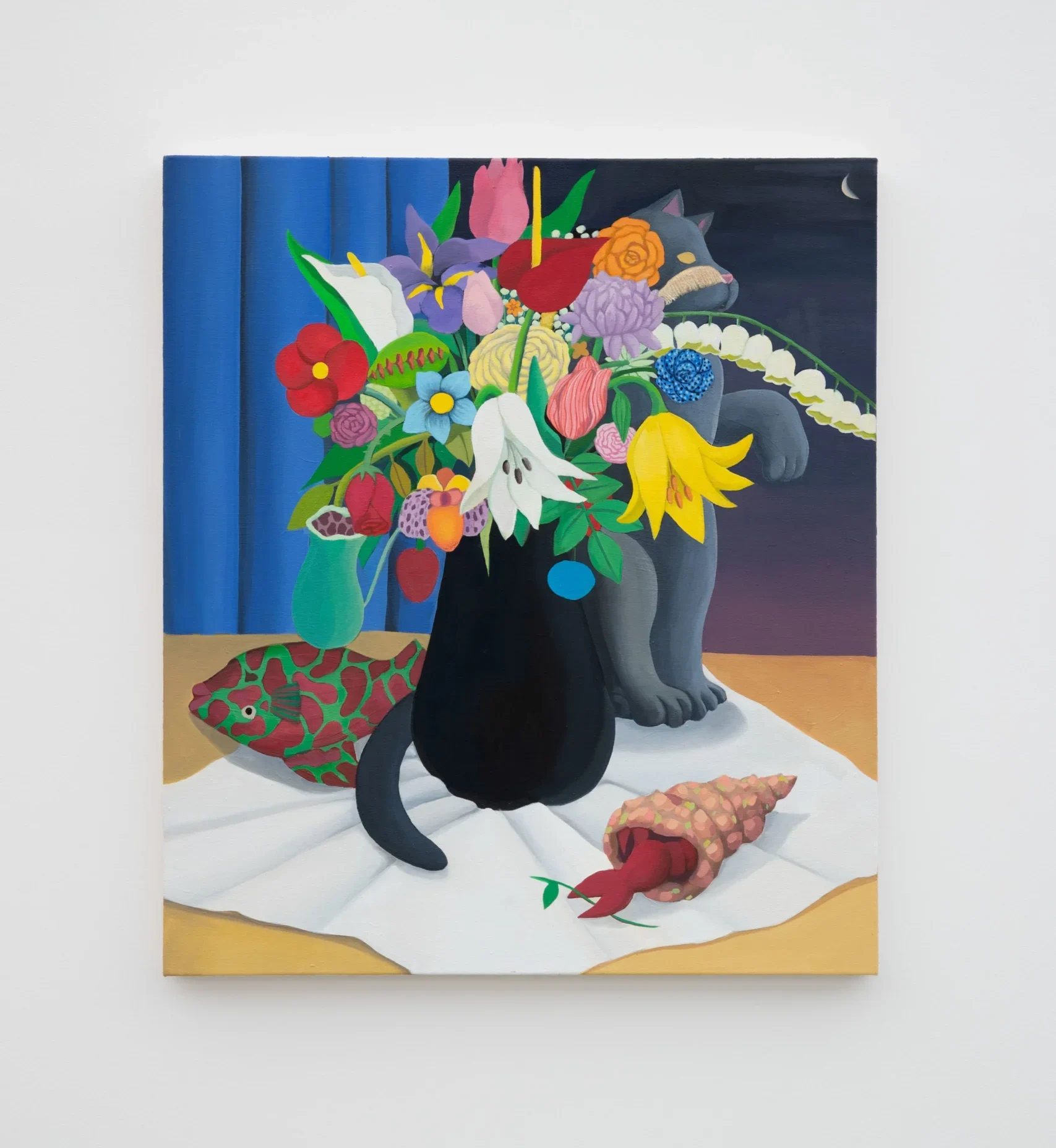 <p>GaHee Park<br /><em>Still Life with Flowers, Fish and Hermit Crab</em>, 2018<br />Oil on canvas<br />32 x 28 inches / 81.3 x 71.1 cm</p>
