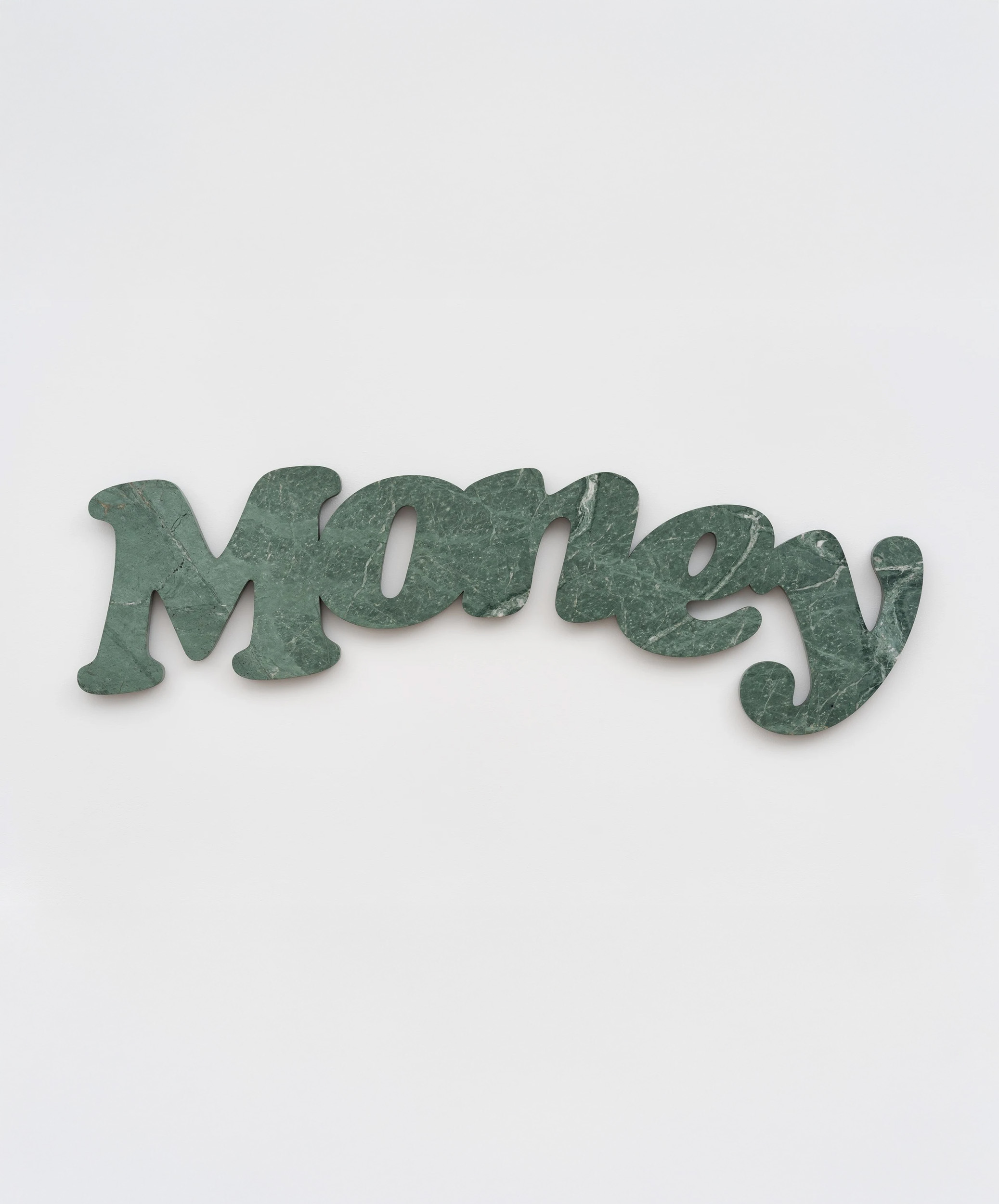 Sadie Barnette<br><em>Money Green</em>, 2025<br>Green marble, steel and fiberglass backing<br>19 x 60 x 1 1/4 inches / 48.3 x 152.4 x 3.2 cm<br>Approx. 75 lbs<br>Edition of 3 plus 1 artist’s proof