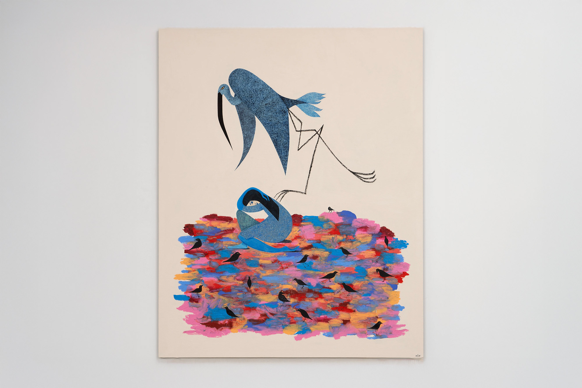  Clare Rojas<br><em>Waiting for the Ancients</em>, 2025<br>Oil on linen<br>50 x 40 x 1 inches / 127 x 101.6 x 2.5 cm