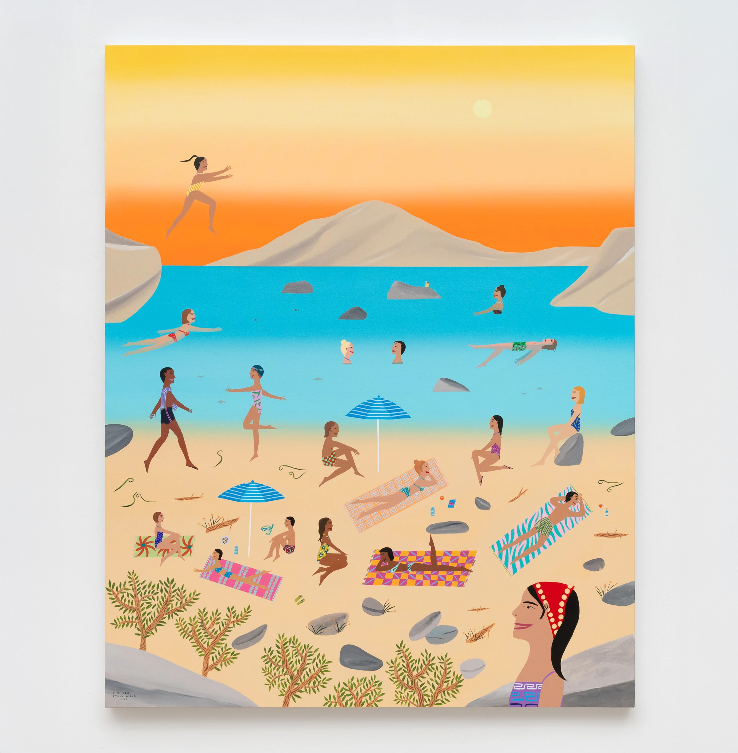 Chelsea Ryoko Wong<br><em>Leap of Faith</em>, 2025<br>Acrylic on canvas<br>60 x 48 x 1 3/4 inches / 152.4 x 121.9 x 4.4 cm