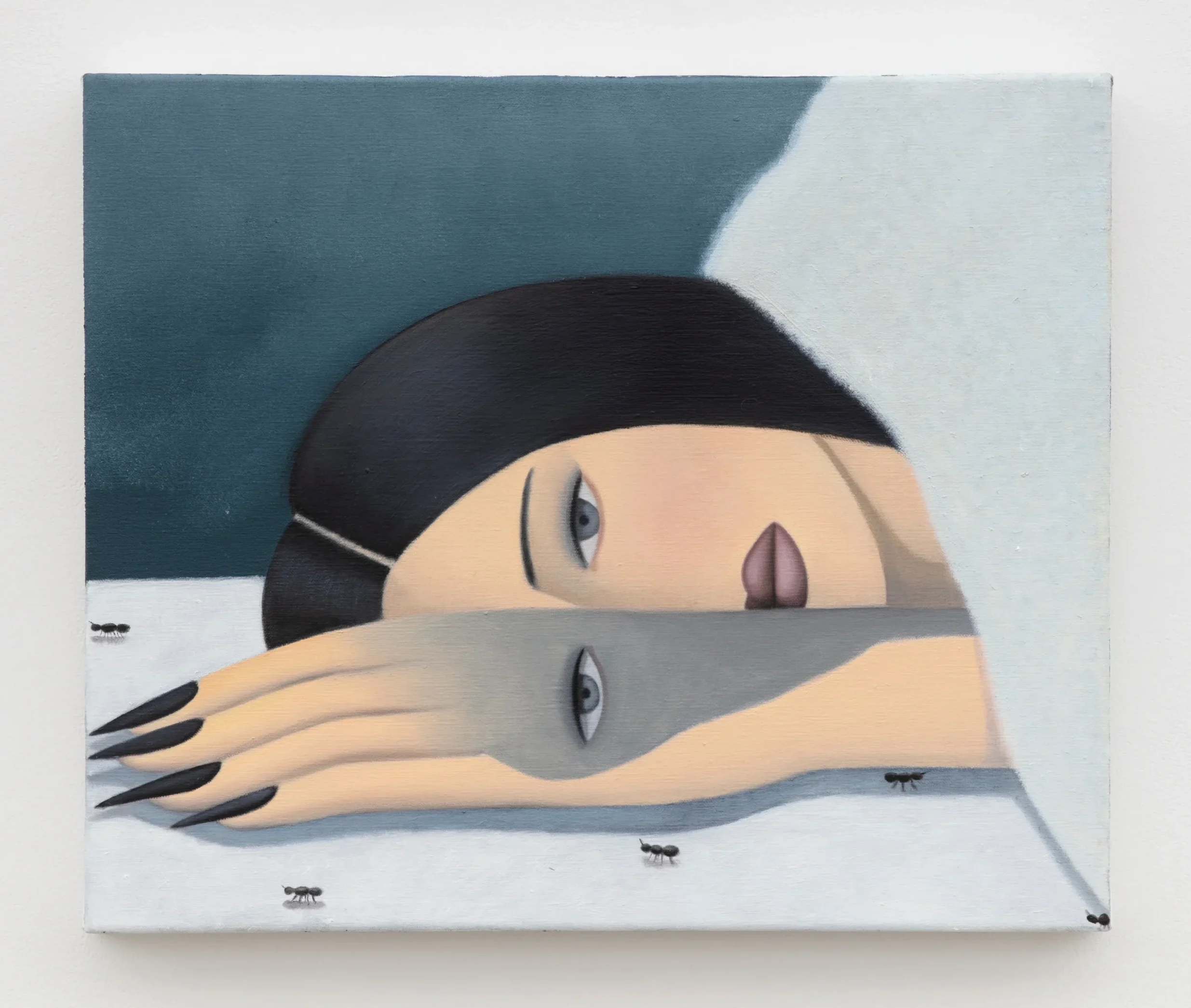 <p>GaHee Park<br /><em>Woman with Shadow and Ants</em>, 2024<br />Oil on linen<br />15 x 18 inches / 38.1 x 45.7 cm</p>
