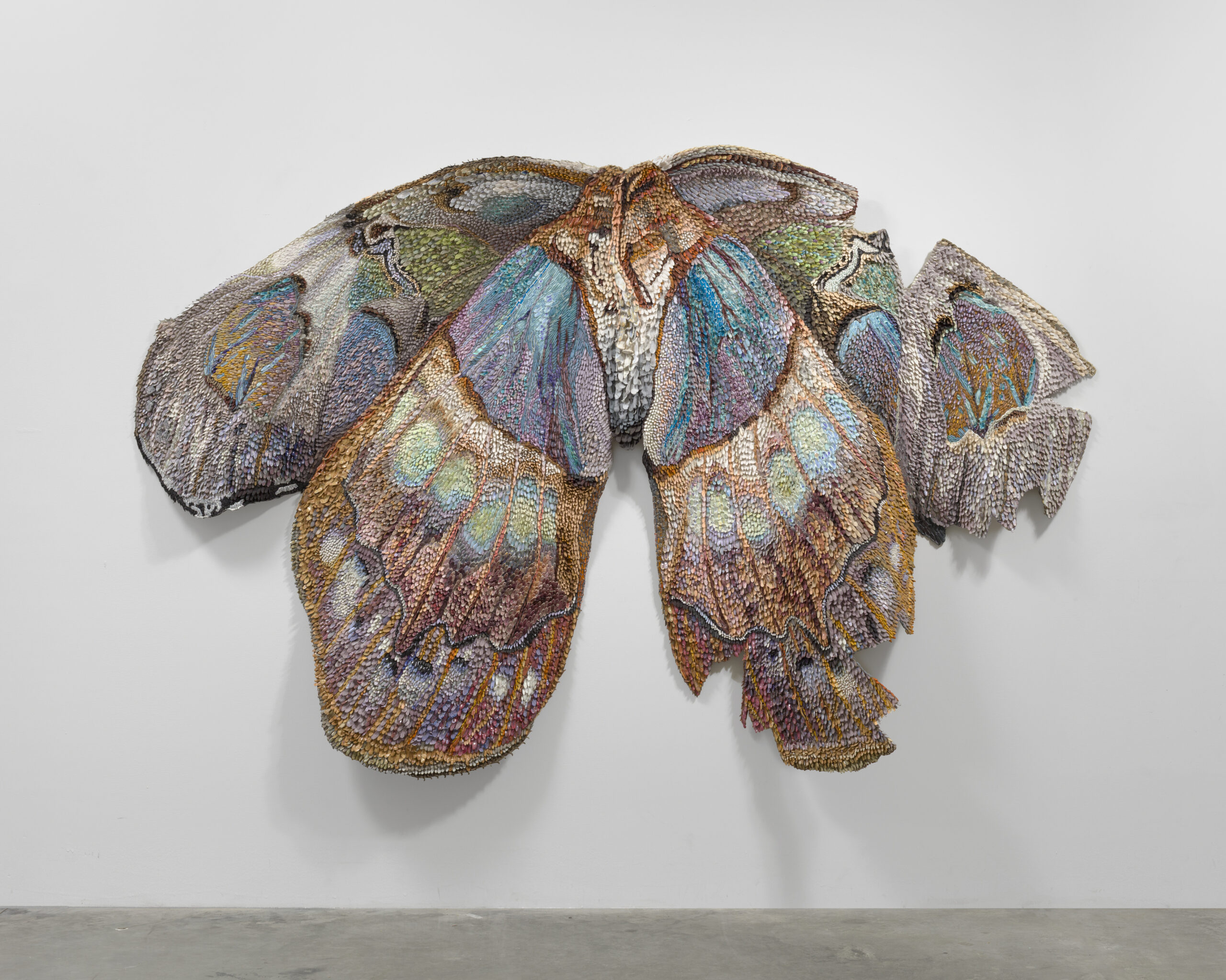 <p>Rebecca Manson<br /><em>Shelly</em>, 2025<br />Porcelain, canvas, glaze, adhesives, hardware, pigment, dye, and thread<br />70 x 116 x 6 inches / 177.8 x 294.6 x 15.2 cm</p>
