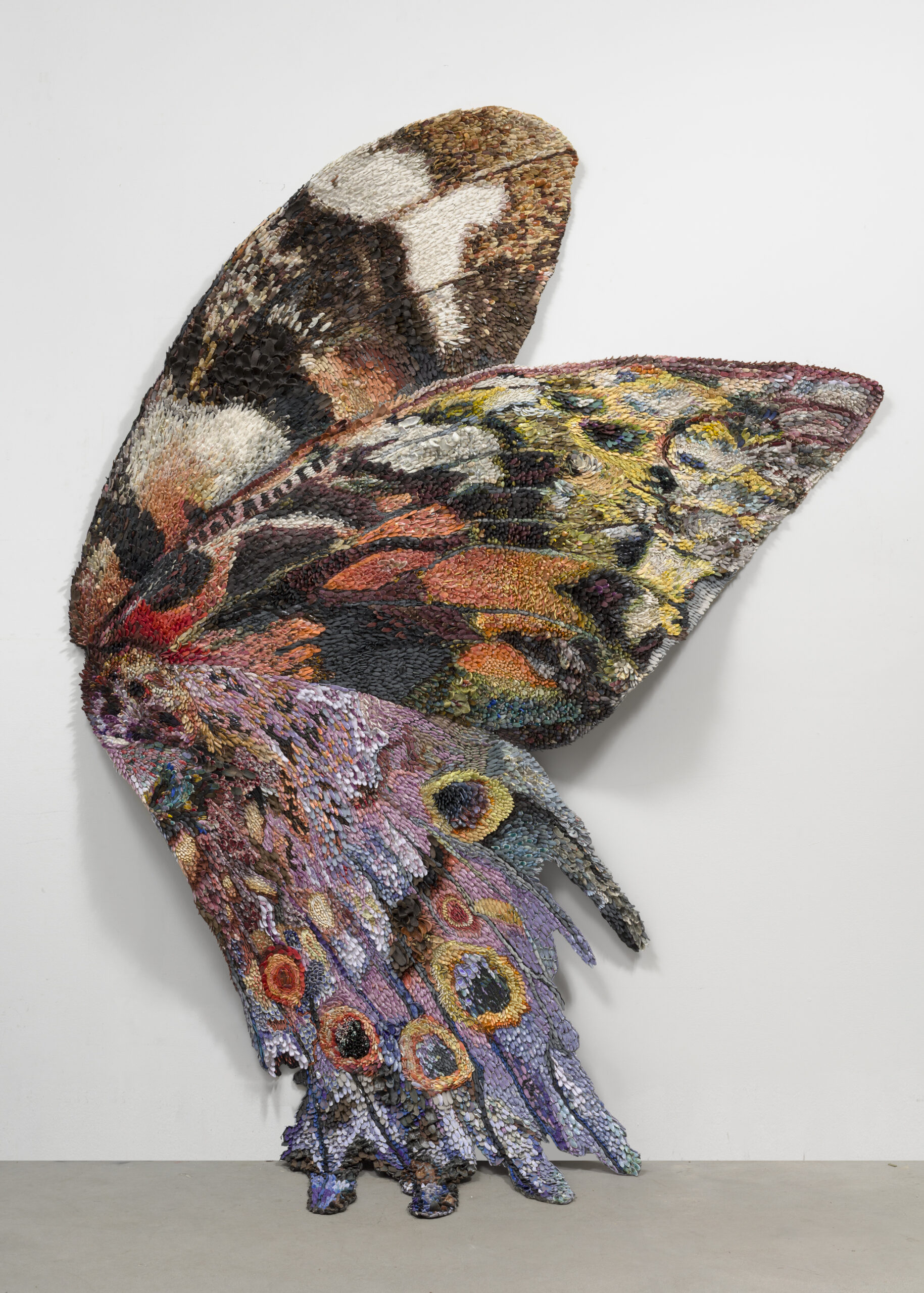 <p>Rebecca Manson<br /><em>Black Swallowtail</em>, 2025<br />Porcelain, glaze, adhesives, canvas, and hardware<br />108 x 80 x 3 inches / 274.3 x 203.2 x 7.6 cm</p>
