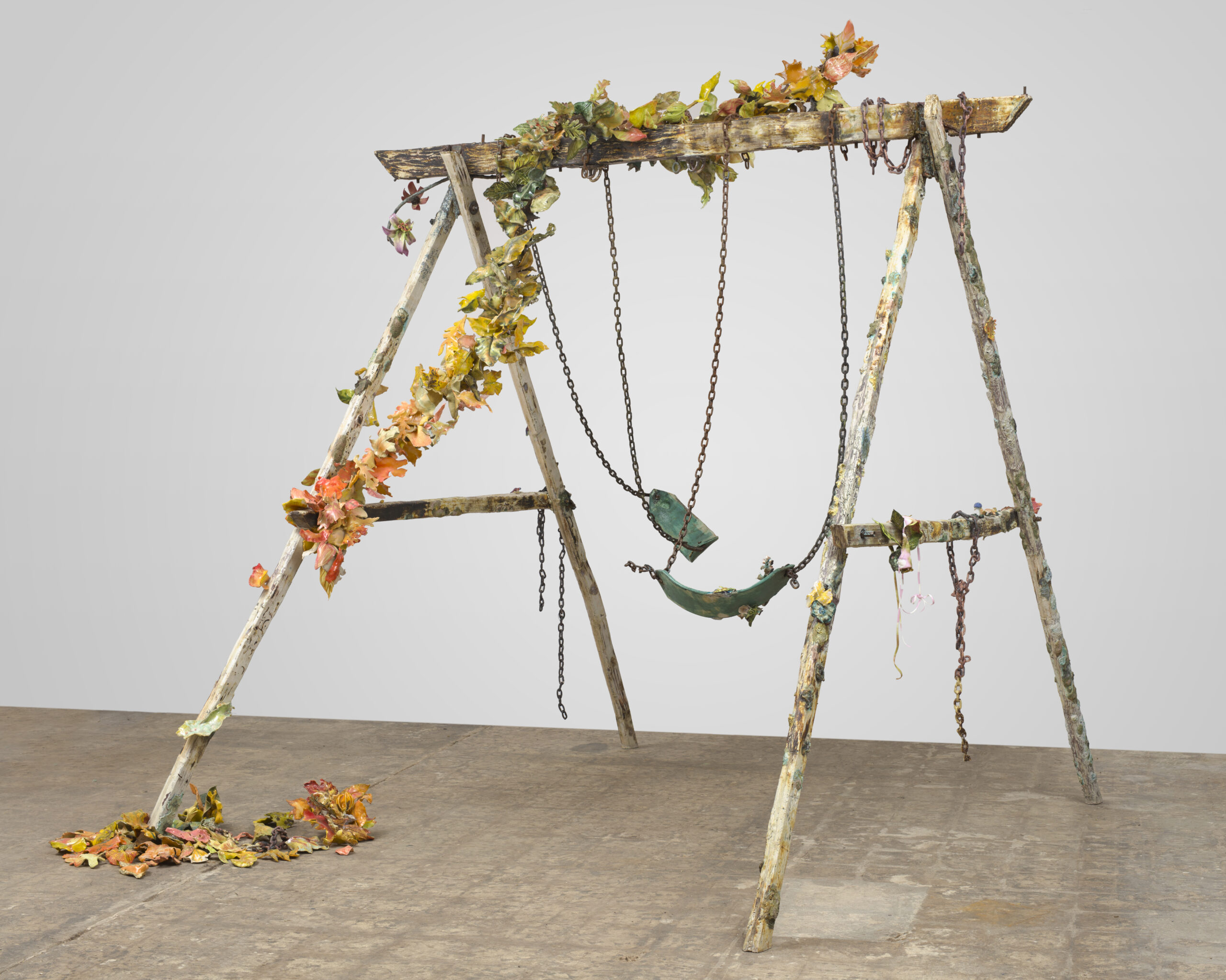 <p>Rebecca Manson<br /><em>Nightsnack</em>, 2022–2025<br />Porcelain, glaze, steel, adhesives, enamel paint, epoxy clay, spray foam, patina, hardware, and glass<br />104 x 104 x 104 inches / 264.2 x 264.2 x 264.2 cm</p>
