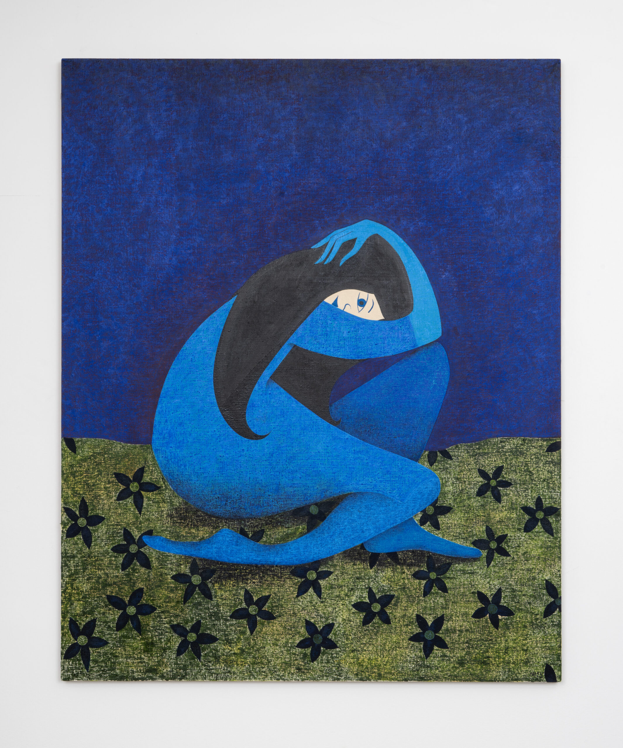 Clare Rojas<br><em>Blue Night</em>, 2025<br>Oil on linen<br>50 x 40 x 1 inches / 127 x 101.6 x 2.5 cm