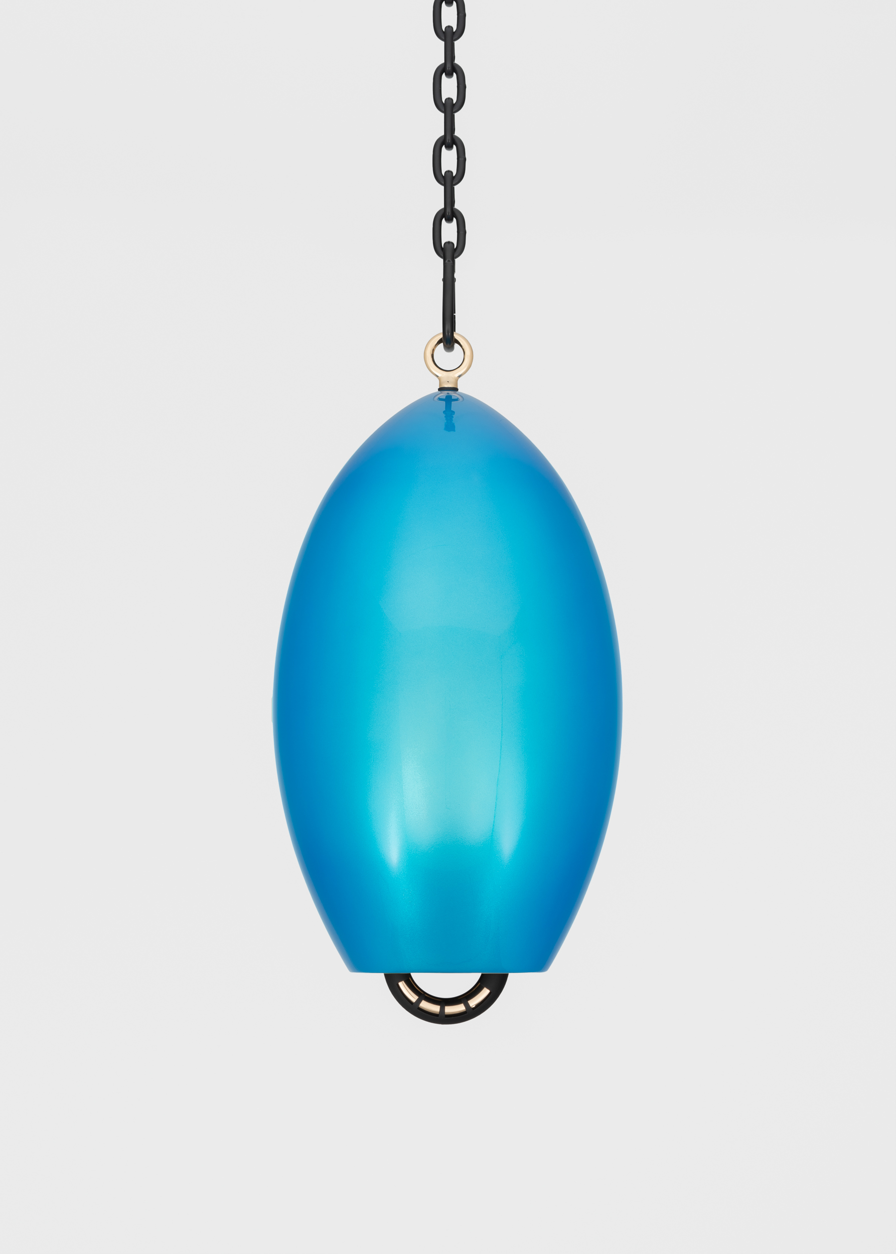 <p>Davina Semo<br /> <em>Origin</em>, 2025<br /> Cast bronze bell, UV-protected 3-stage catalyzed urethane automotive finish, polished bronze clapper with sleeve, hemp shibari rope, polished and plated stainless steel hardware, powder-coated stainless steel hardware, powder-coated zinc-plated steel<br /> 22 x 12 x 12 inches / 55.9 x 30.5 x 30.5 cm<br /> Overall dimensions variable</p>
