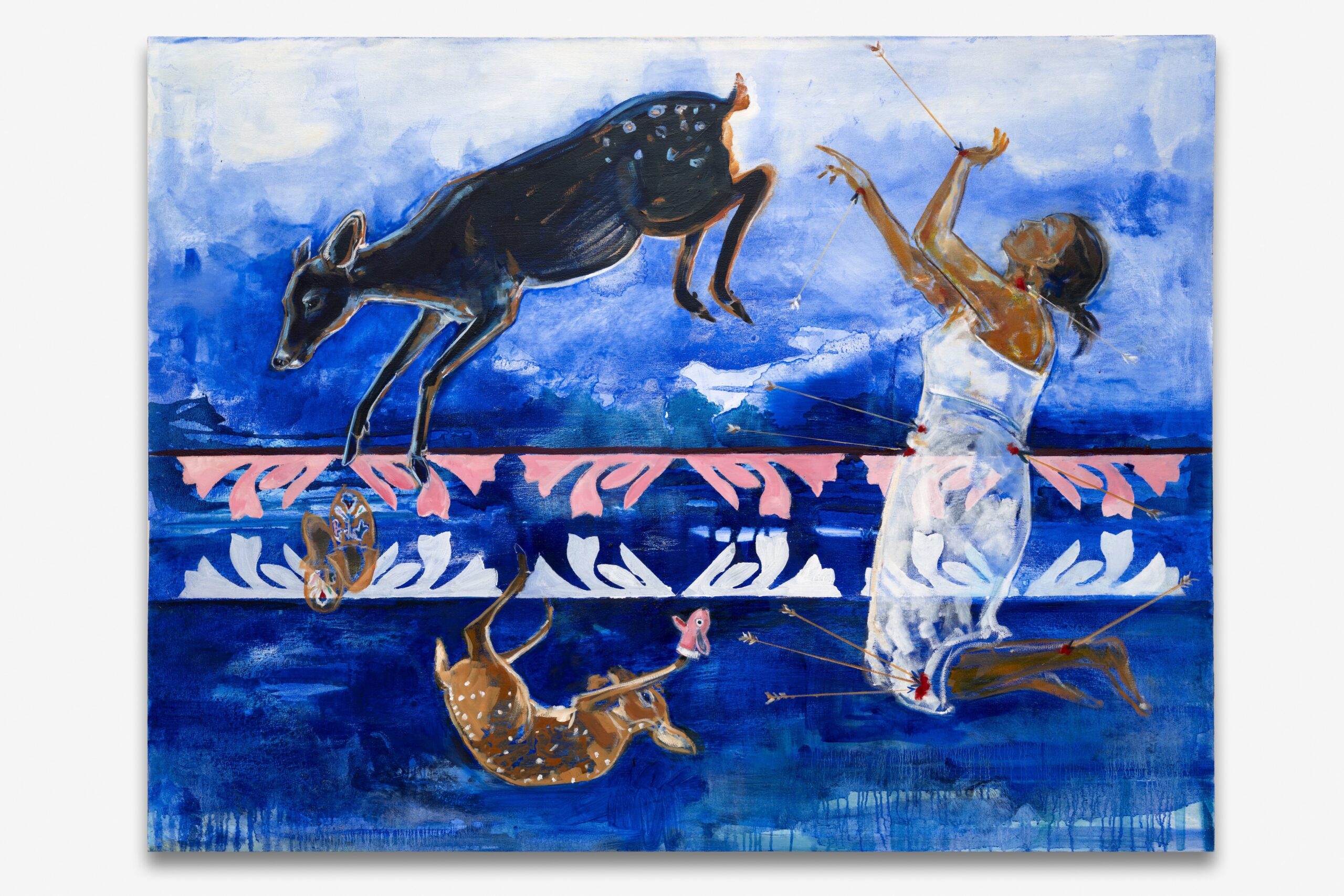 <p>Julie Buffalohead<br /> <em>The Sacrifice</em>, 2025<br /> Oil on canvas<br /> 46 x 60 x 2 1/2 inches / 116.8 x 152.4 x 6.3 cm</p>
