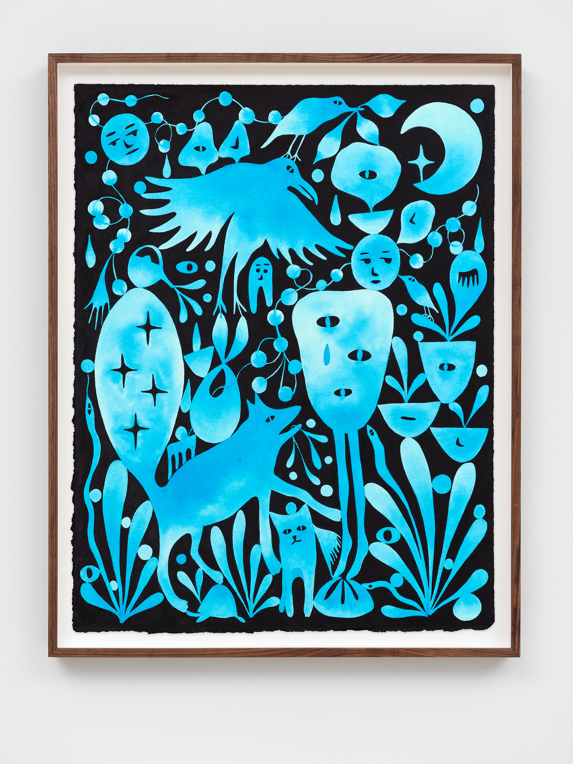 Masako Miki<br><em>Raven Looking After Melancholy Plaster Wall</em>, 2026<br>Watercolor and ink on paper<br>16 1/2 x 13 1/2 x 1 1/2 inches / 41.9 x 34.3 x 3.8 cm