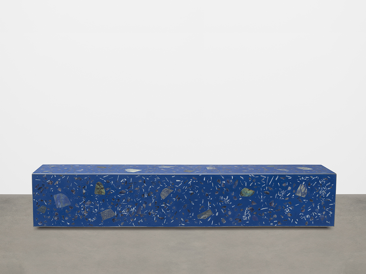 Sam Falls<br><em>Healing Sculpture (2)</em>, 2025<br>Gemstone Terrazzo<br>18 x 97 x 18 inches / 45.7 x 246.4 x 45.7 cm