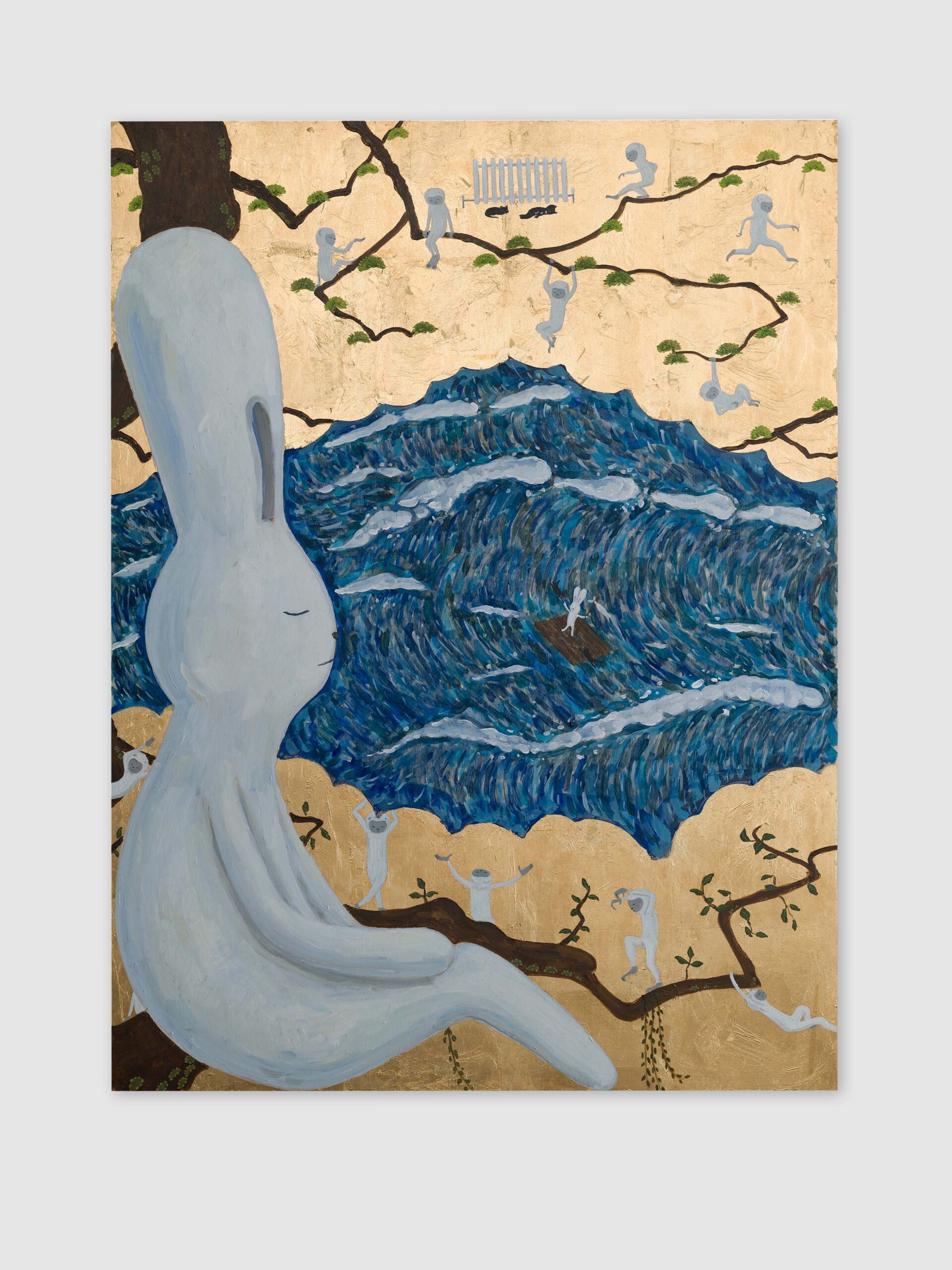 Atsushi Kaga<br><em>In Winter I Sleep Alone While the Cats Sleep by the Radiator</em>, 2026<br>Acrylic and mixed metal leaf on board<br>31 1/2 x 23 5/8 x 1 inches / 80 x 60 x 2.5 cm