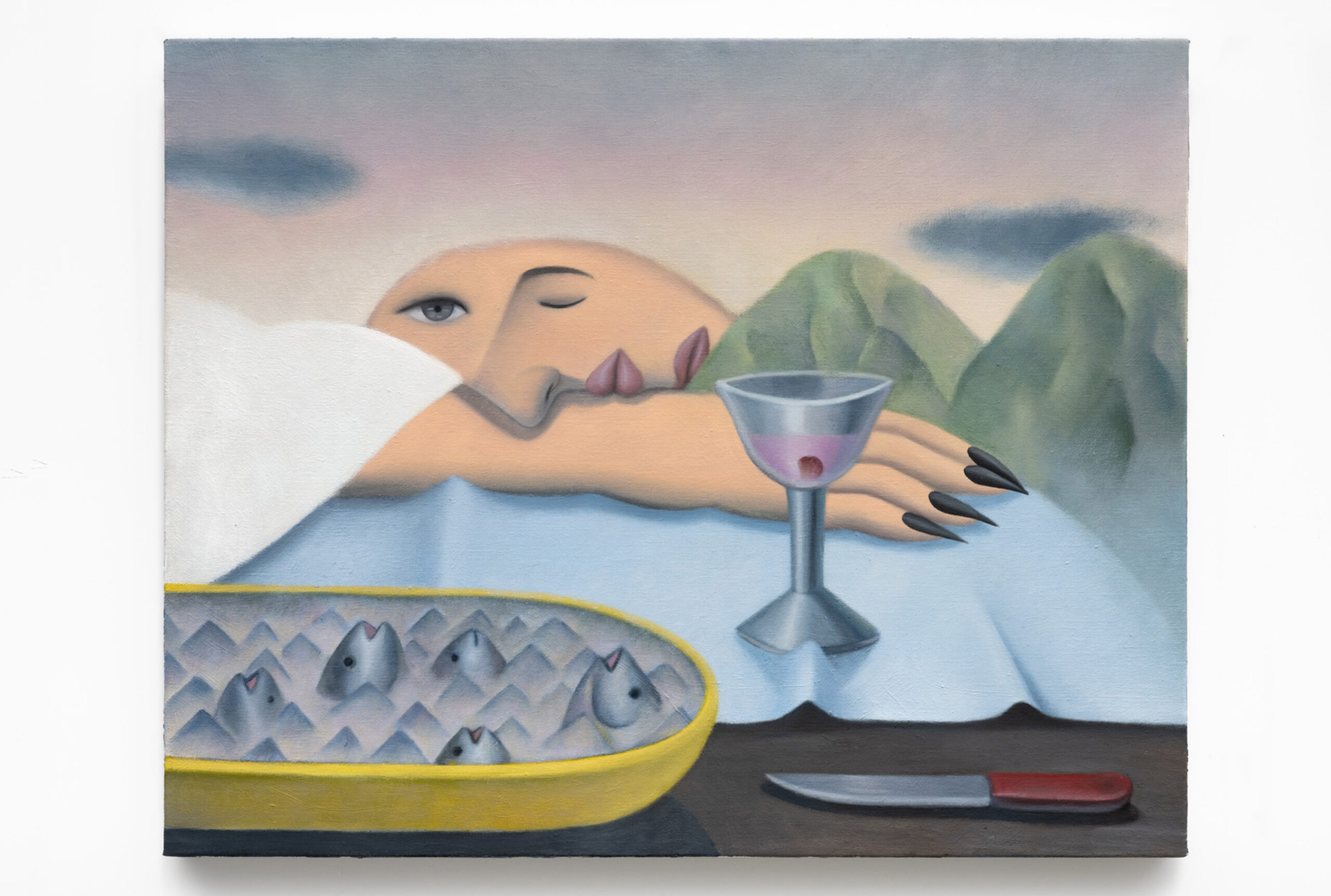 GaHee Park<br><em>Memory of a Table</em>, 2026<br>Oil on canvas<br>25 x 30 x 1 5/8 inches / 63.5 x 76.2 x 4.1 cm