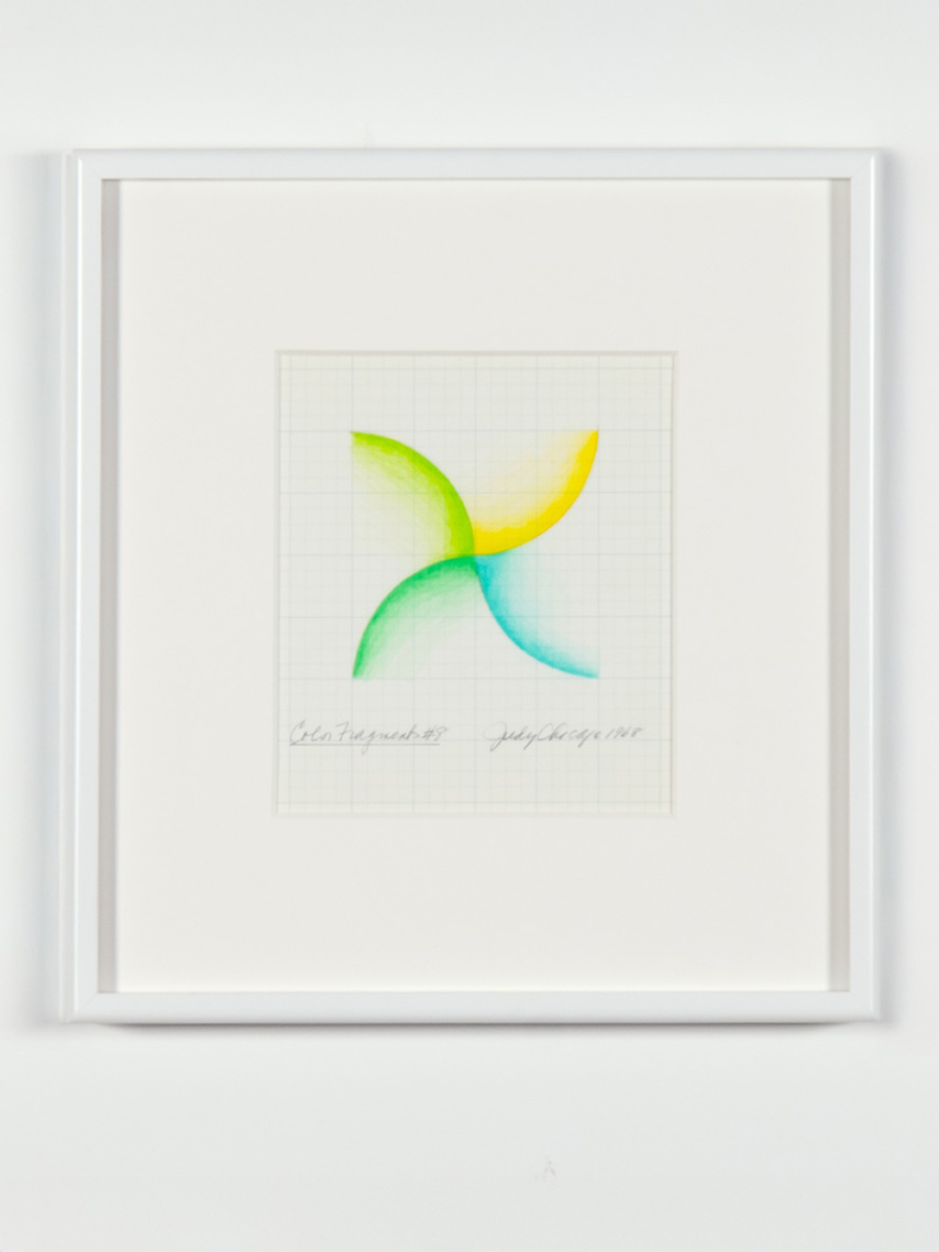 Judy Chicago<br><em>Color Fragments 8</em>, 1968<br>Prismacolor on tracing paper<br>14 x 13 x 1 1/2 inches / 35.6 x 33 x 3.8 cm