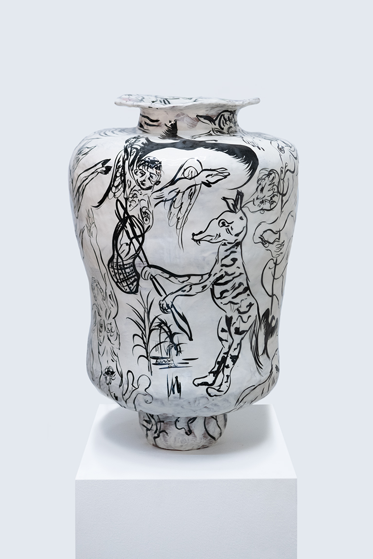 Karim Boumjimar<br><em>Tender Corrosion</em>, 2025<br>Glazed earthenware<br>21 1/4 x 13 x 13 inches / 54 x 33 x 33 cm