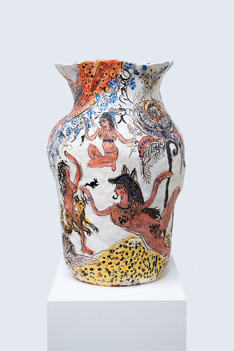 Karim Boumjimar<br><em>What the River Leaves Behind</em>, 2025<br>Glazed earthenware<br>21 1/4 x 13 x 12 1/4 inches / 54 x 33 x 31 cm
