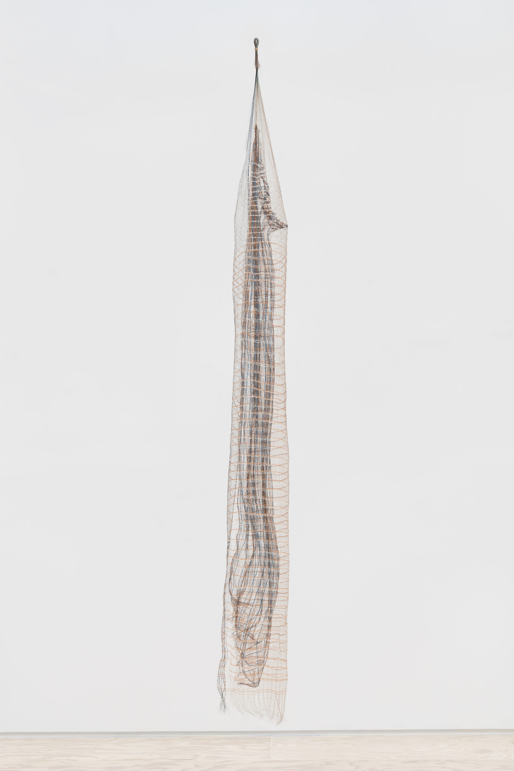 Michelle Yi Martin<br><em>Nightgown</em>, 2024<br>Copper, silk, linen, and cotton<br>99 x 9 x 8 inches / 251.5 x 22.9 x 20.3 cm