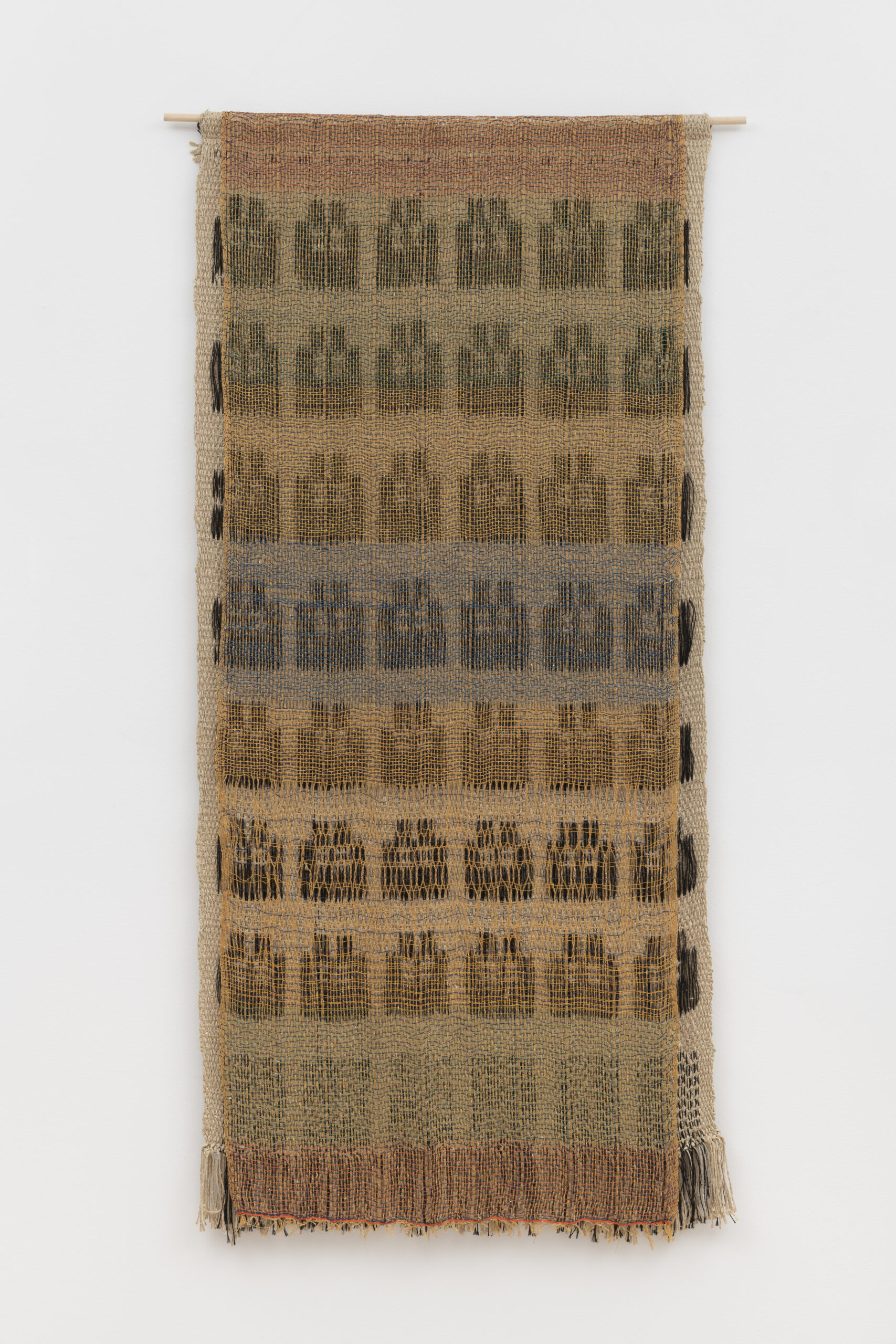 Michelle Yi Martin<br><em>Nightjars</em>, 2025<br>Cotton, ramie, alpaca, and wool<br>69 x 32 x 1 1/2 inches / 175.3 x 81.3 x 3.8 cm