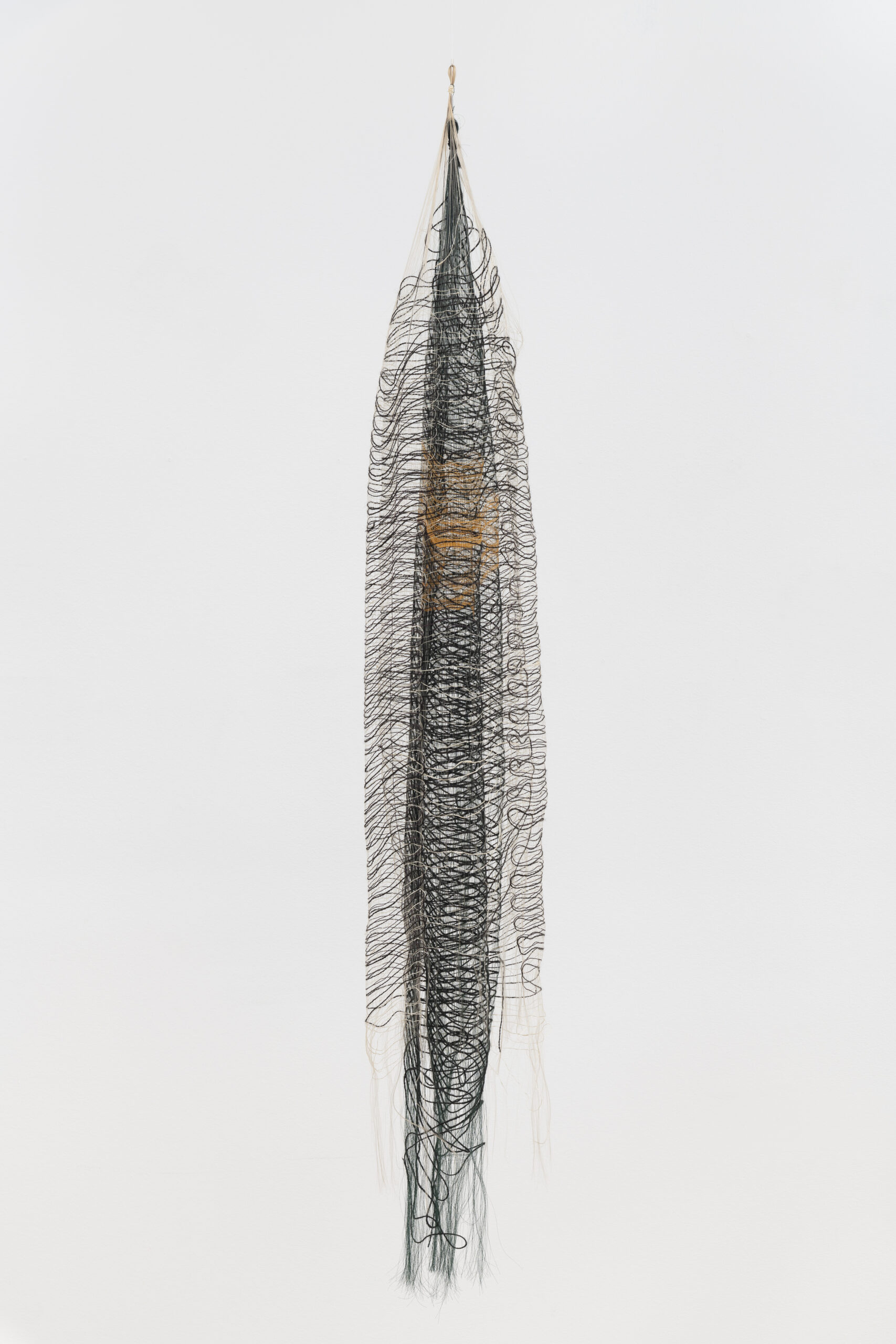 Michelle Yi Martin<br><em>Nightfall</em>, 2025<br>Monofilament, wool, silk, and mulberry<br>71 x 11 x 7 inches / 180.3 x 27.9 x 17.8 cm
