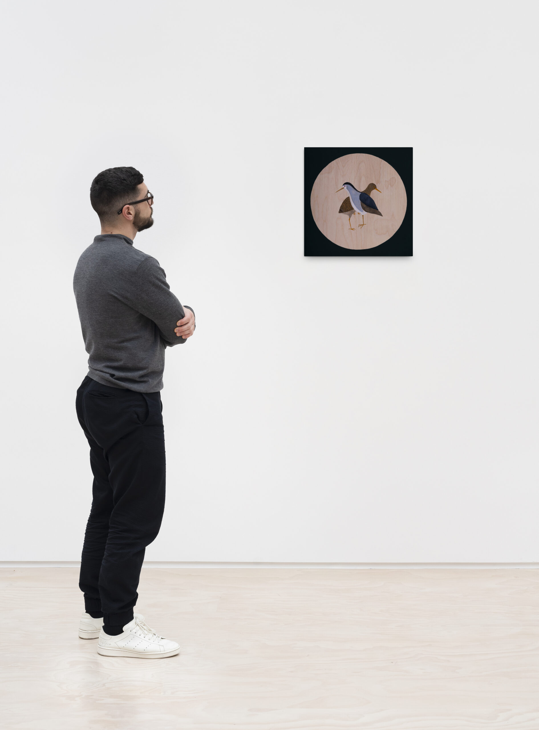 <p>Atsushi Kaga<br /><em>The Hours of Flight – Waterbirds</em>, 2025<br />Acrylic on board<br />17 7/8 x 17 7/8 x 1 inches / 45.4 x 45.4 x 2.6 cm<br />Scale view</p>
