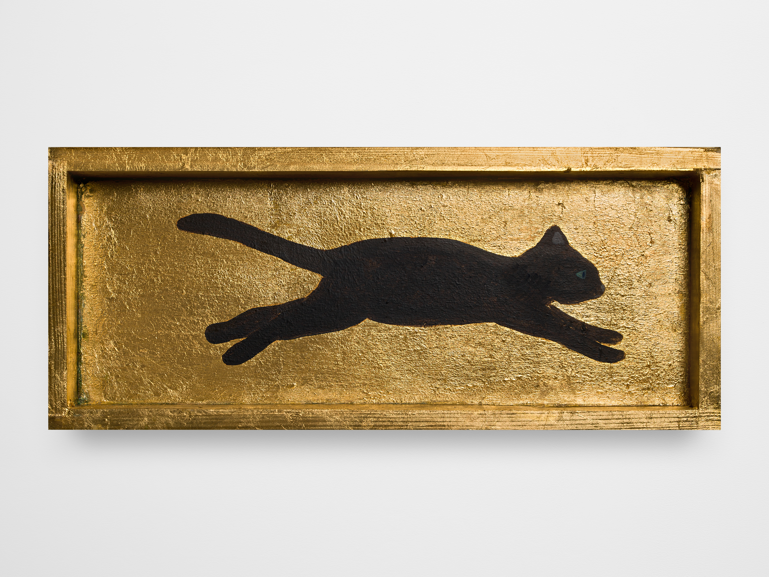 Atsushi Kaga<br><em>Homage to Jakuchū - Panel 4</em>, 2025<br>Acrylic and mixed metal leaf on board, painted on both sides<br>8 3/4 x 19 5/8 x 2 inches / 22.1 x 49.8 x 5 cm