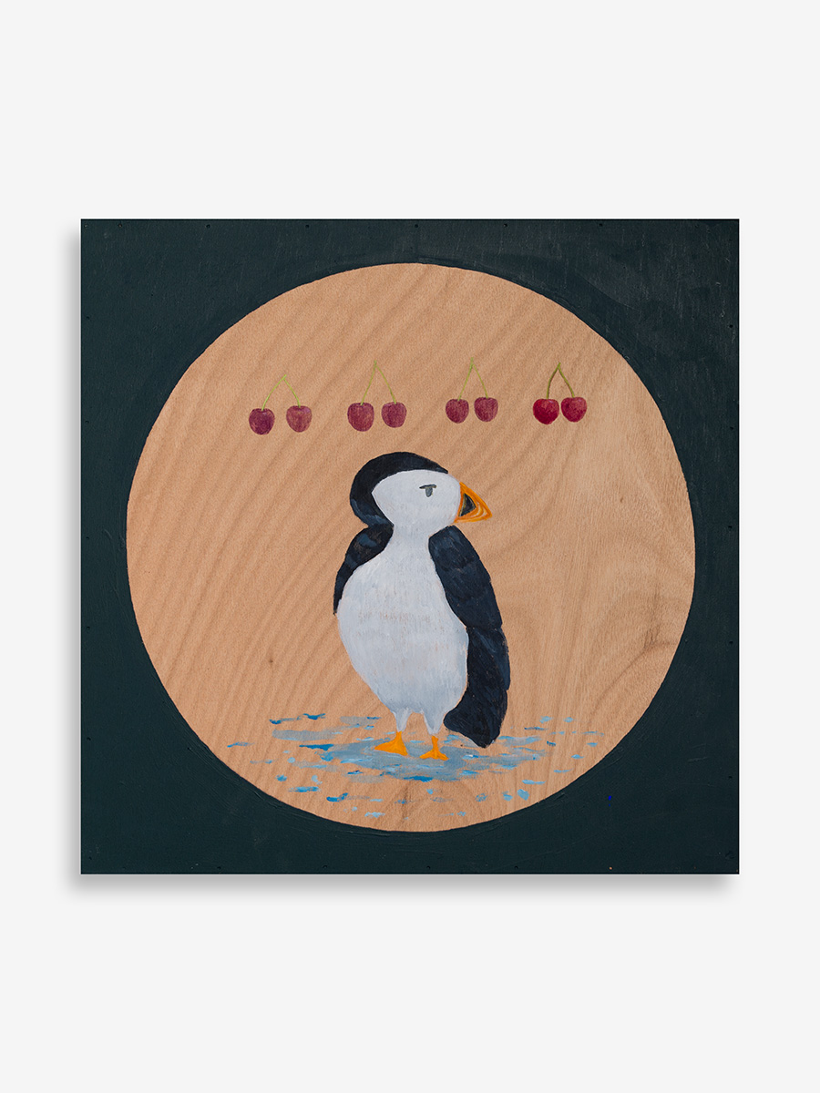 Atsushi Kaga<br><em>The Hours of Flight - Puffin</em>, 2025<br>Acrylic on board<br>17 7/8 x 17 7/8 x 3/4 inches / 45.5 x 45.5 x 2 cm