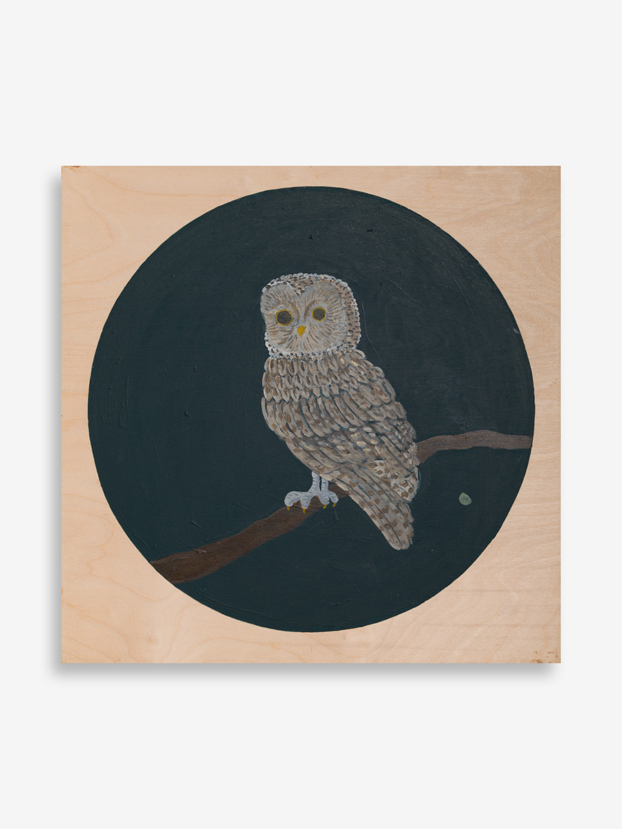 Atsushi Kaga<br><em>The Hours of Flight - Great Gray Owl</em>, 2025<br>Acrylic on board<br>17 7/8 x 17 7/8 x 1 inches / 45.5 x 45.5 x 2.6 cm