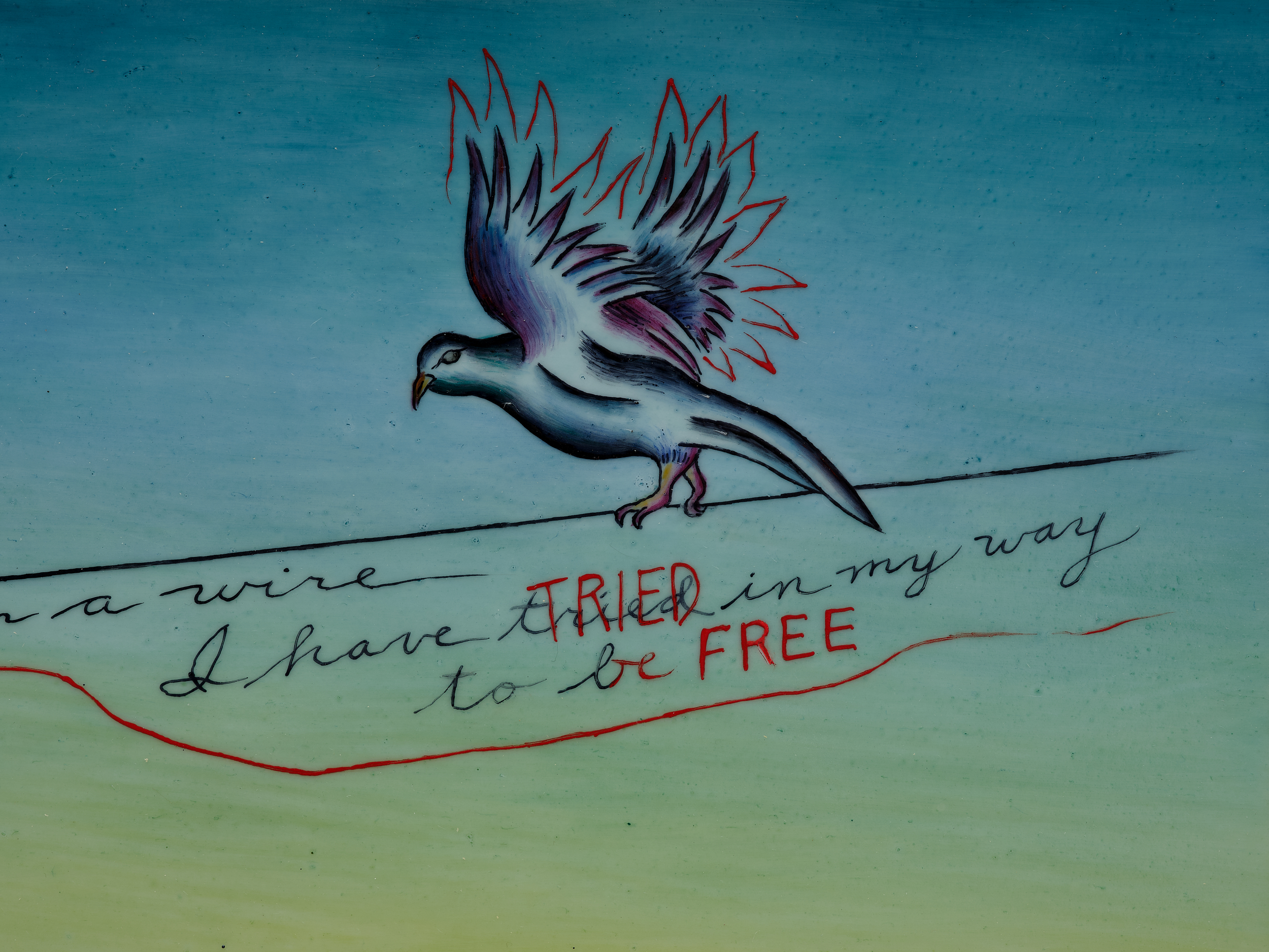 <p>Judy Chicago<br /><em>Bird on a Wire 2</em>, 2018<br />Detail view</p>
