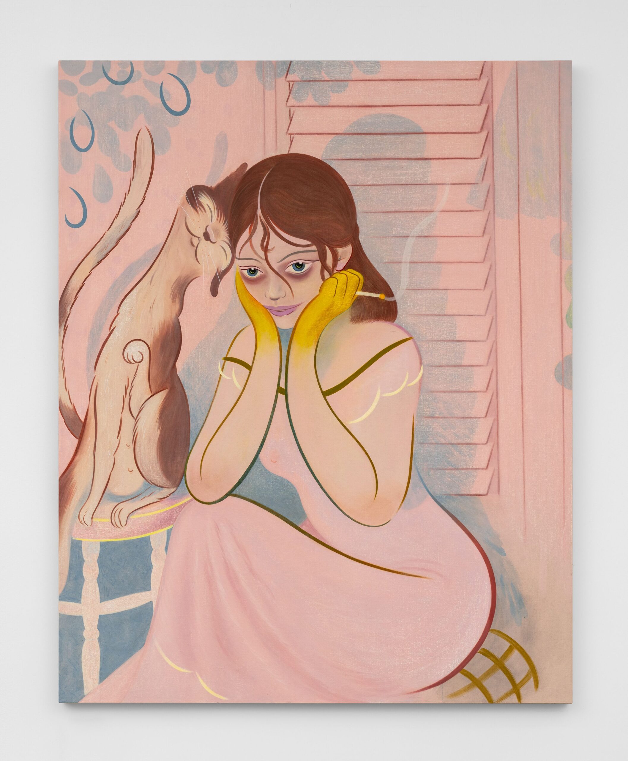 <p>Koak<br /><em>The Shut-Ins</em>, 2025<br />Signed and dated on verso<br />Flashe, acrylic, chalk from the cliffs of Seven Sisters, and casein on linen<br />86 x 68 3/4 inches / 218.4 x 174.6 cm</p>
