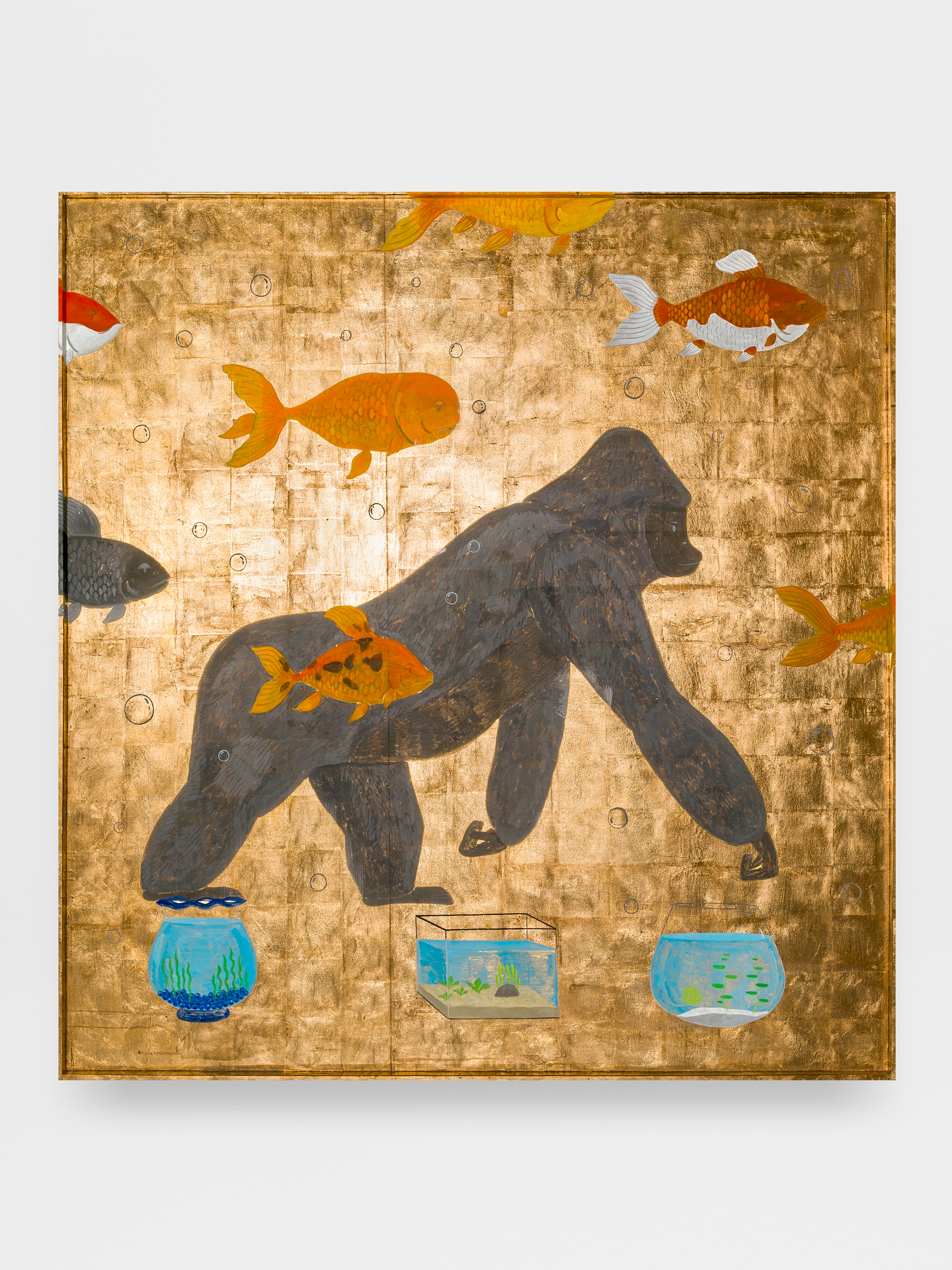 Atsushi Kaga<br><em>Homage to Jakuchū - Panel 2</em>, 2025<br>Acrylic and mixed metal leaf on board, painted on both sides<br>83 1/2 x 78 3/8 x 2 1/4 inches / 212.1 x 199 x 5.6 cm