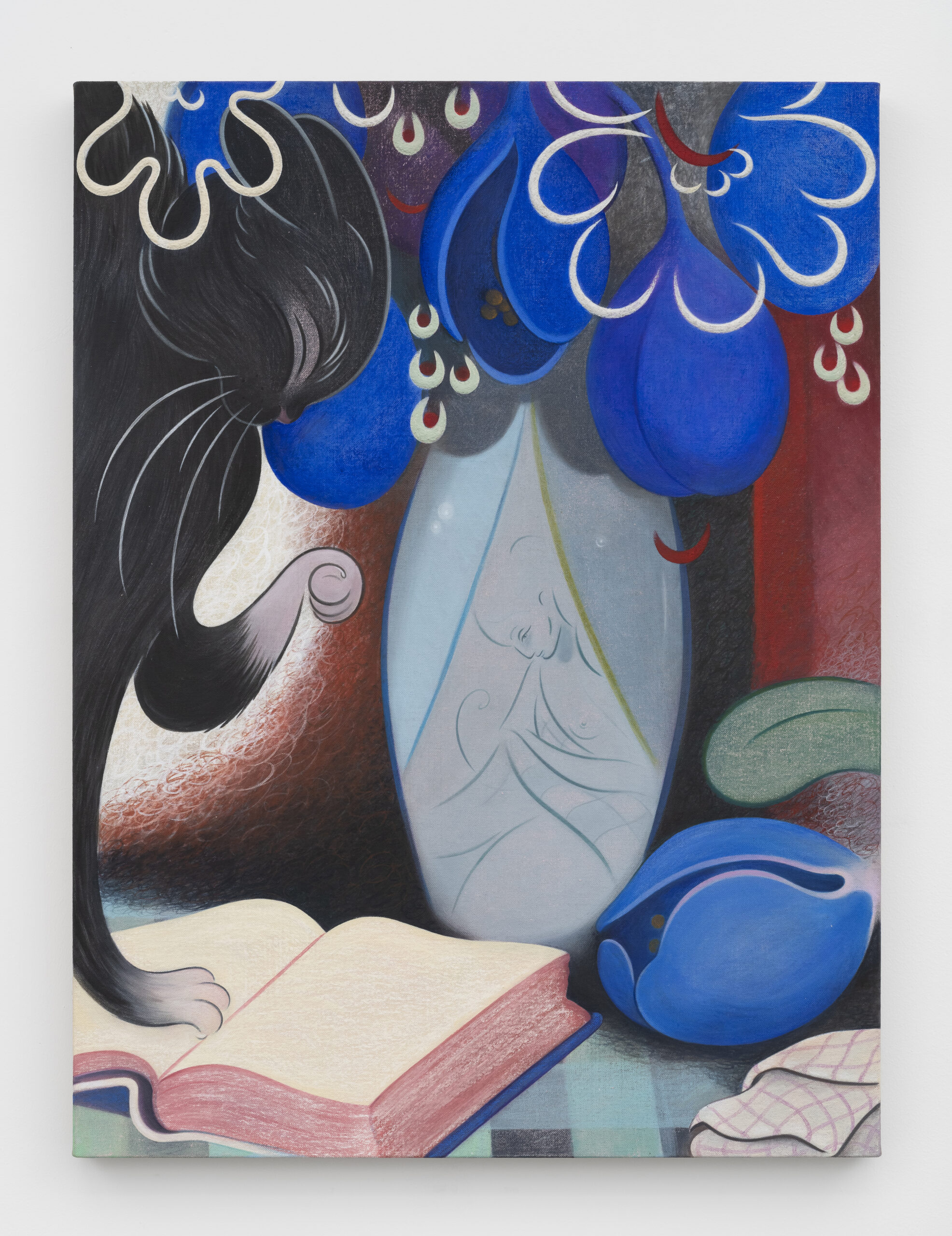 Koak<br><em>Open Book / Pressed Flowers</em>, 2026<br>Flashe, acrylic, chalk from Seven Sisters, pencil shavings, graphite, pastel, charcoal paint, and casein on linen<br>40 x 30 x 2 inches / 101.6 x 76.2 x 5.1 cm