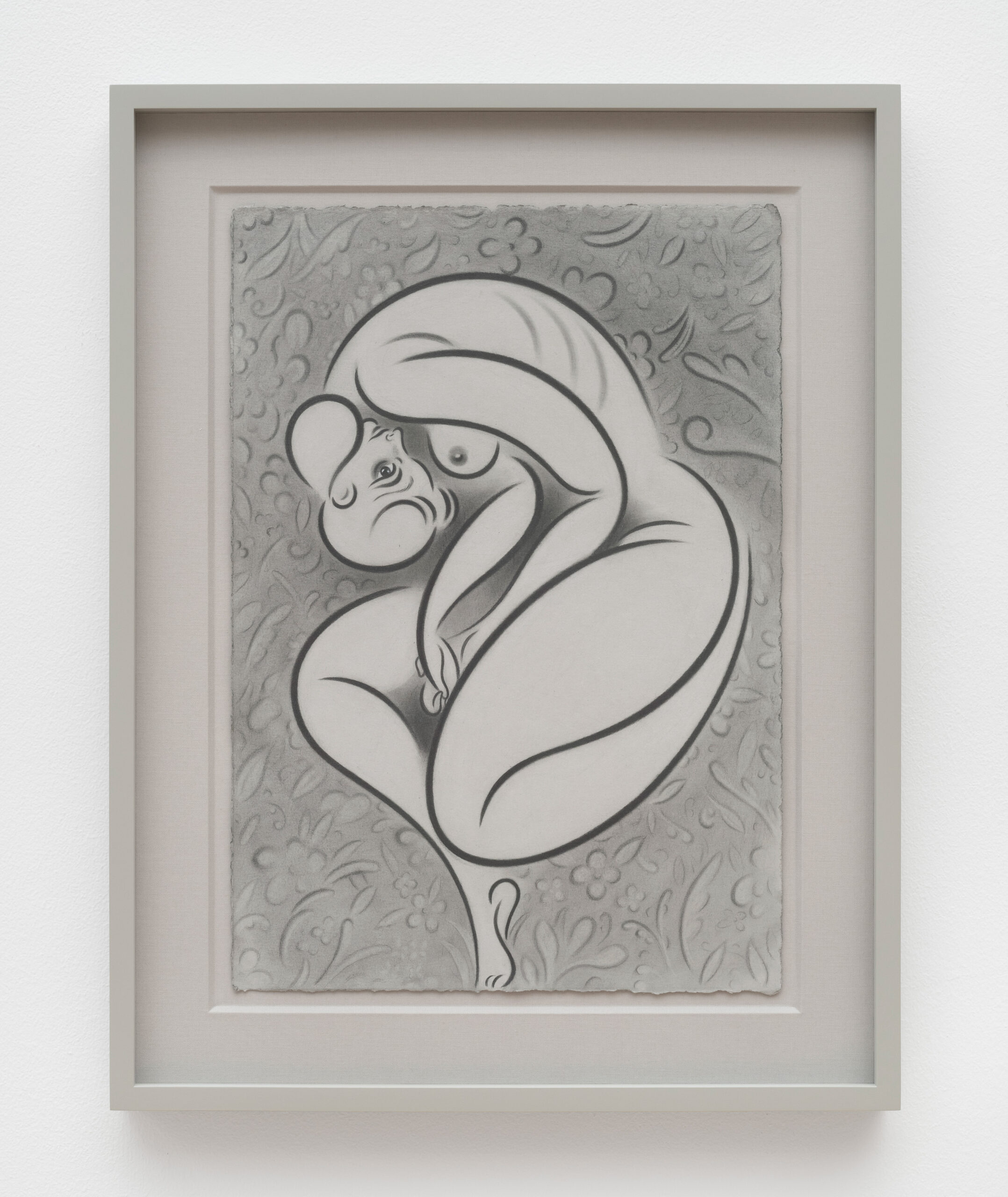 Koak<br><em>The First Dream</em>, 2026<br>Graphite and casein on stone grey rag paper<br>20 3/4 x 16 x 1 1/2 inches / 52.7 x 40.6 x 3.8 cm