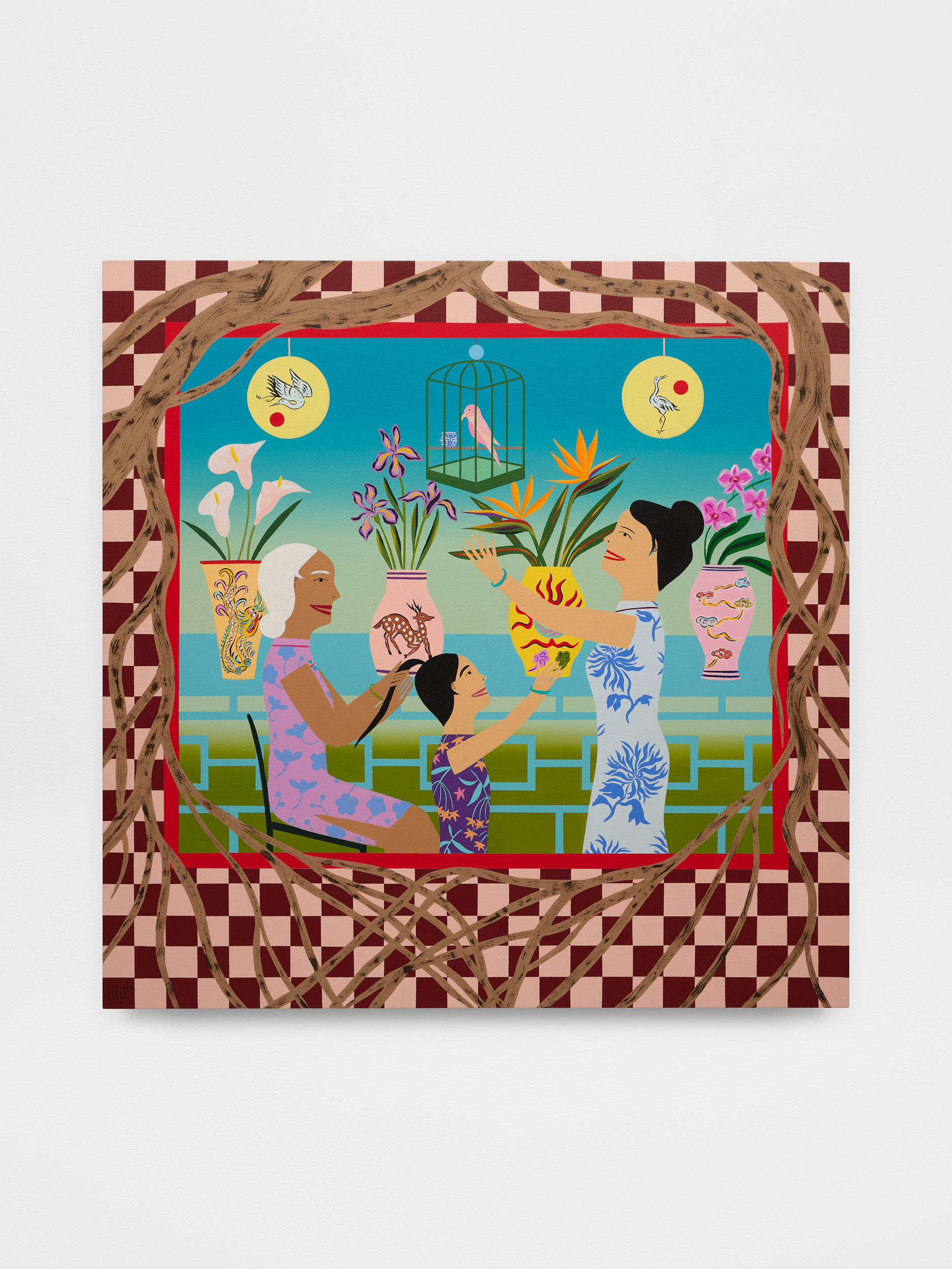 Chelsea Ryoko Wong<br><em>Portal in Time</em>, 2026<br>Acrylic on canvas<br>48 x 48 x 2 inches / 121.9 x 121.9 x 5.1 cm