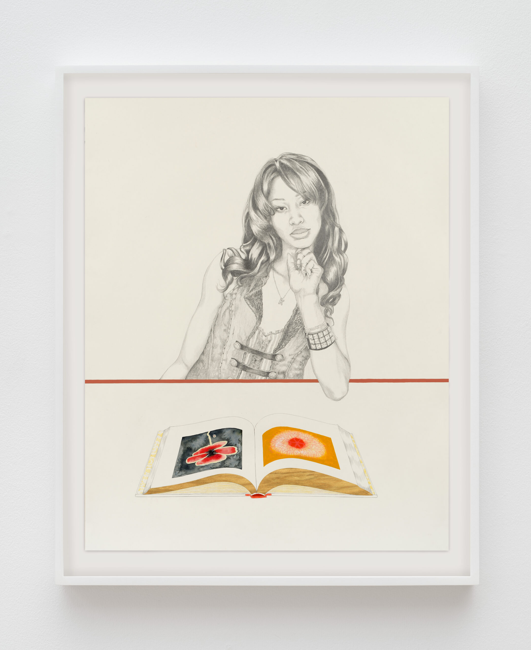 Alison Elizabeth Taylor<br><em>Kira with Asawa: After Thiebaud</em>, 2026<br>Gouache, graphite, colored pencil, and pigment print on paper<br>44 3/4 x 36 5/8 x 1 3/4 inches / 113.7 x 93 x 4.4 cm